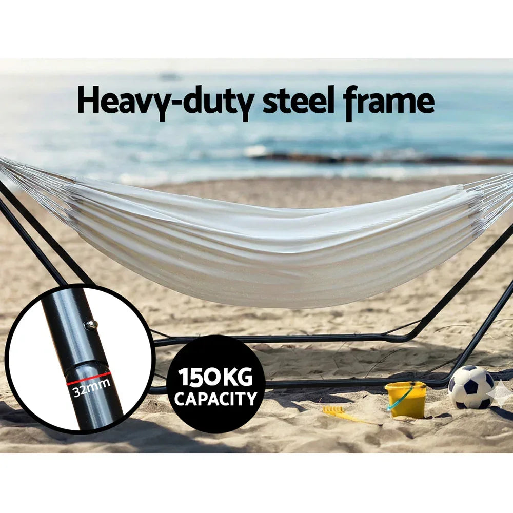 Hammock with Stand Steel Frame Outdoor Indoor Cotton Polyester 150kg Capacity