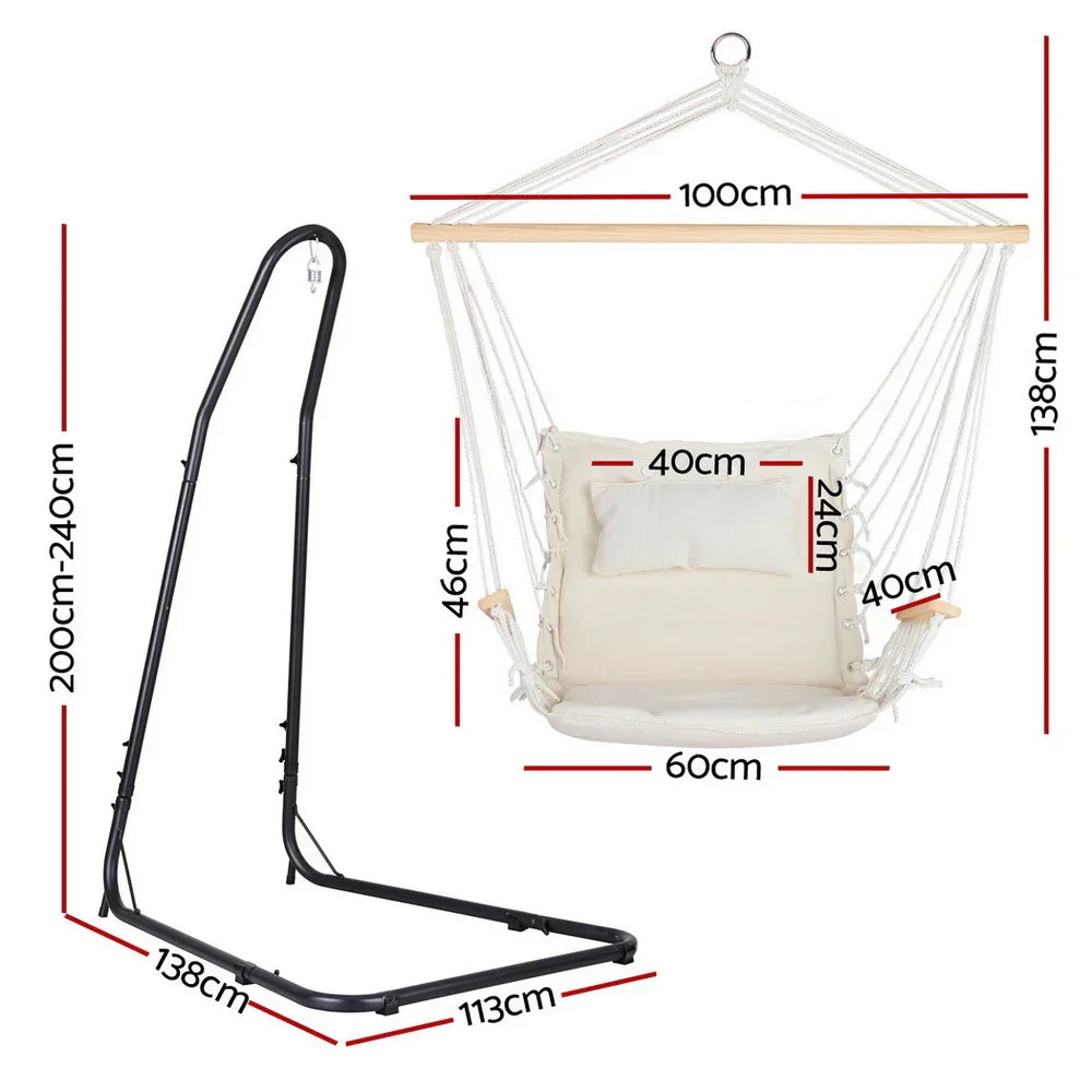 Hammock Chair w/ Adjustable Steel Stand – Indoor/Outdoor Hanging Seat