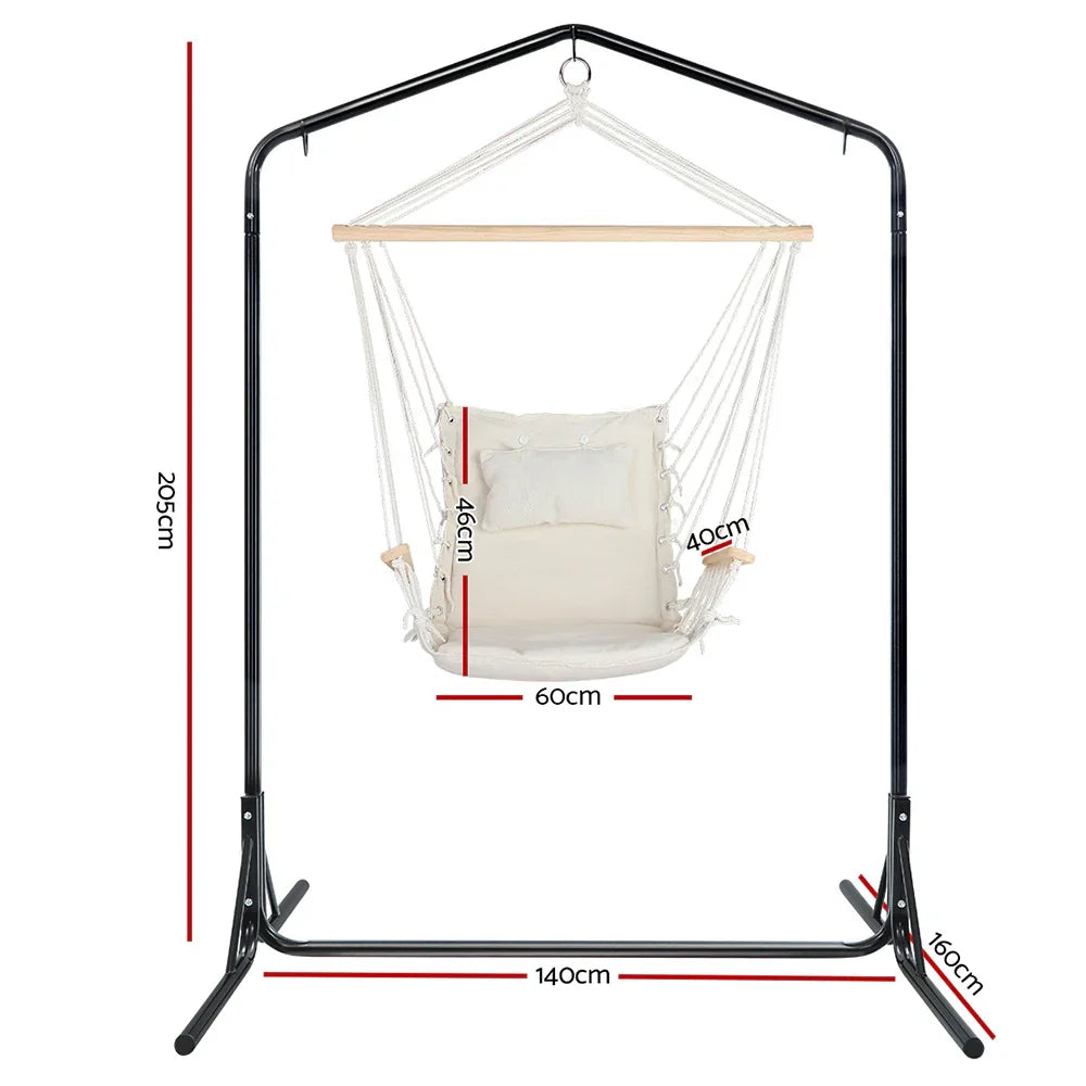 Hammock Chair with Stand Cream – Hanging Swing, Timber Rail, 120kg