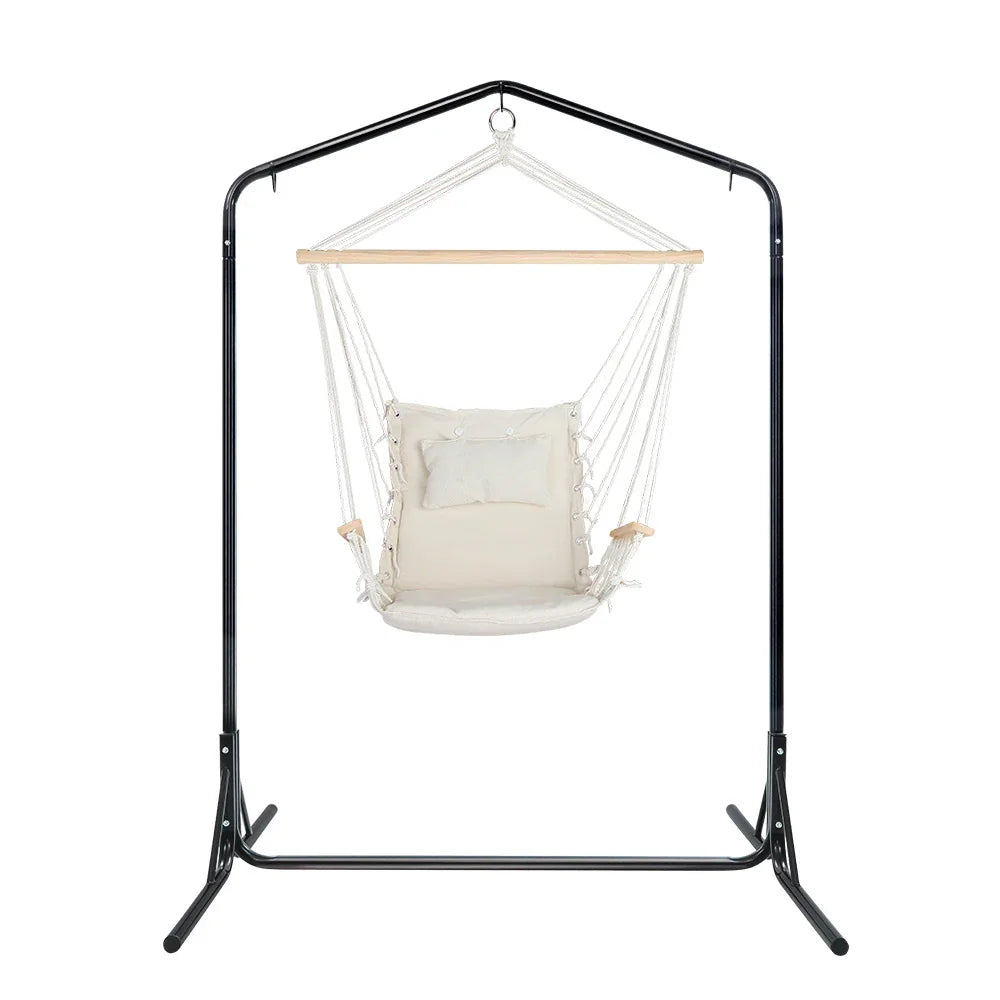 Hammock Chair with Stand Cream – Hanging Swing, Timber Rail, 120kg