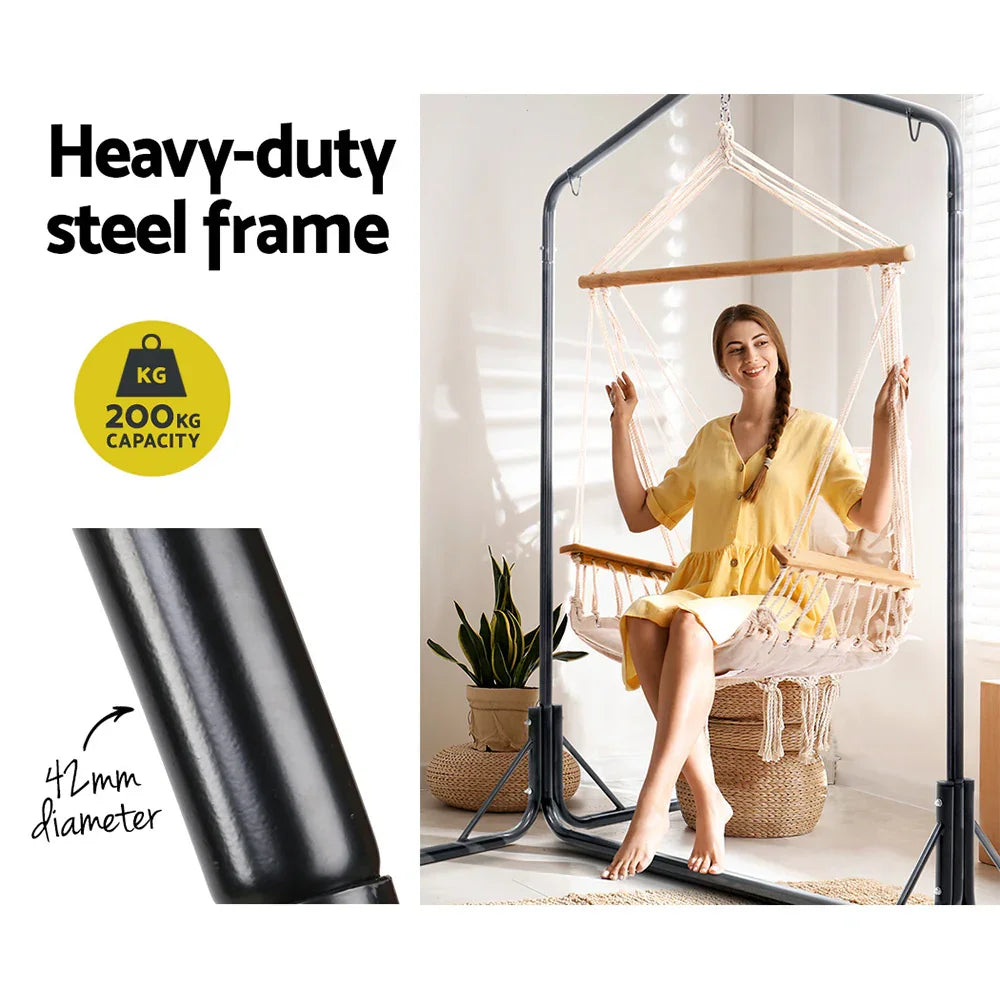 Hammock Chair with Stand Cream – Hanging Swing, Timber Rail, 120kg