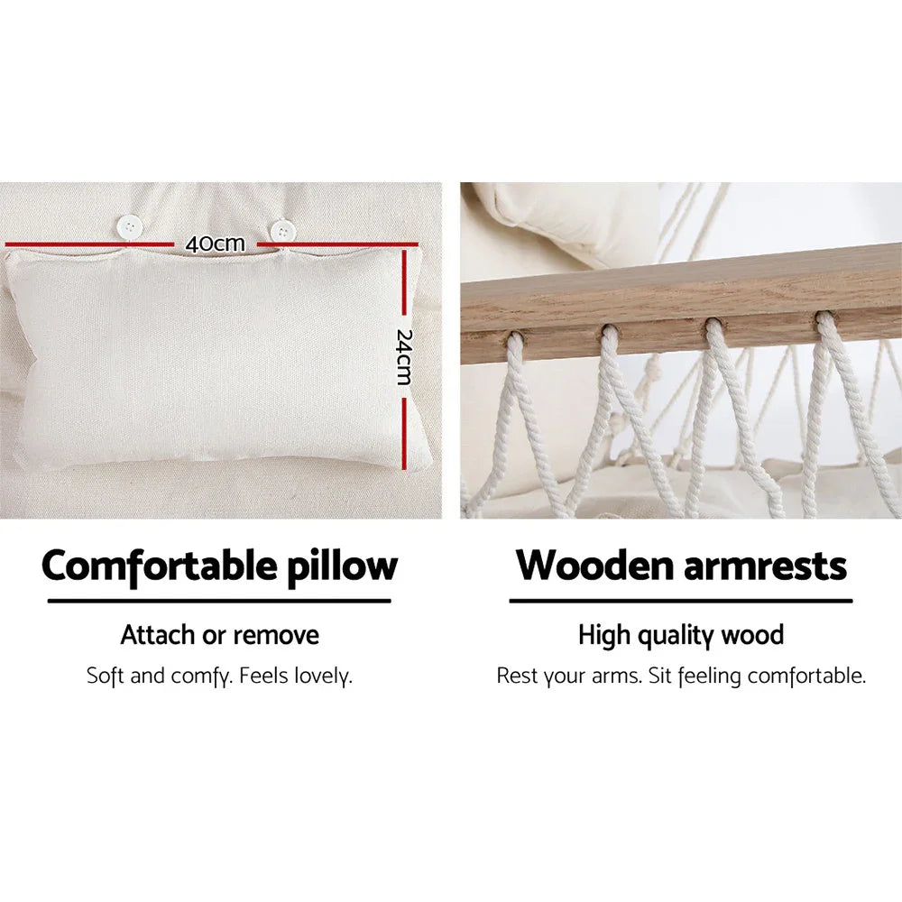 Hammock Chair with Stand Cream – Hanging Swing, Timber Rail, 120kg