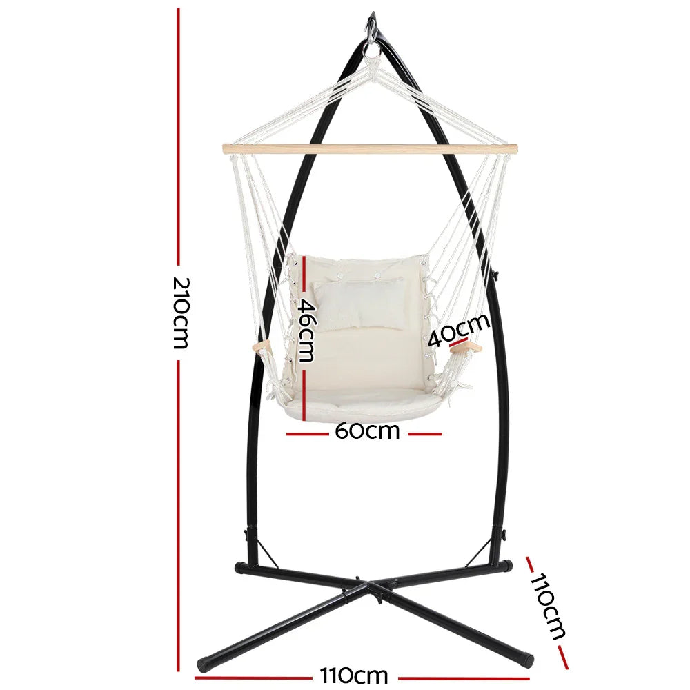 Hammock Chair with Steel Stand Cream – Hanging Swing, Armrests, 120kg