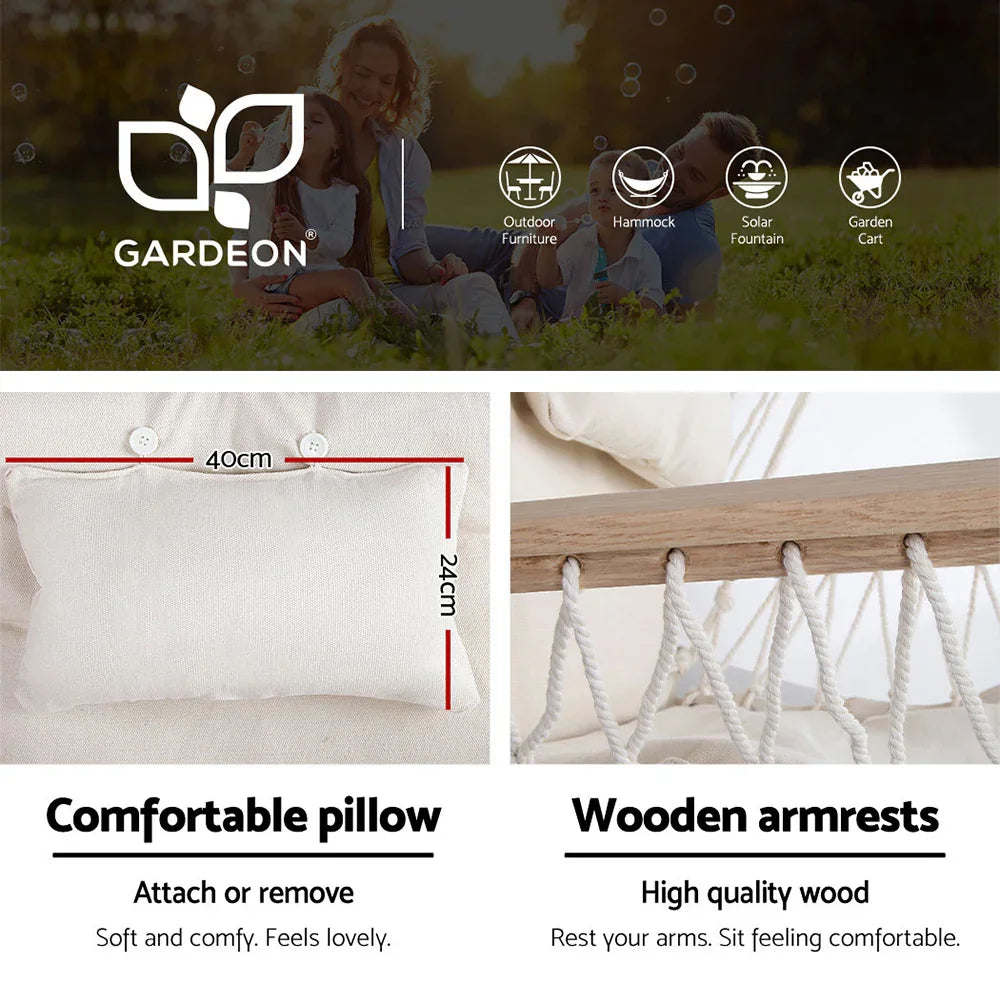 Hammock Chair with Steel Stand Cream – Hanging Swing, Armrests, 120kg