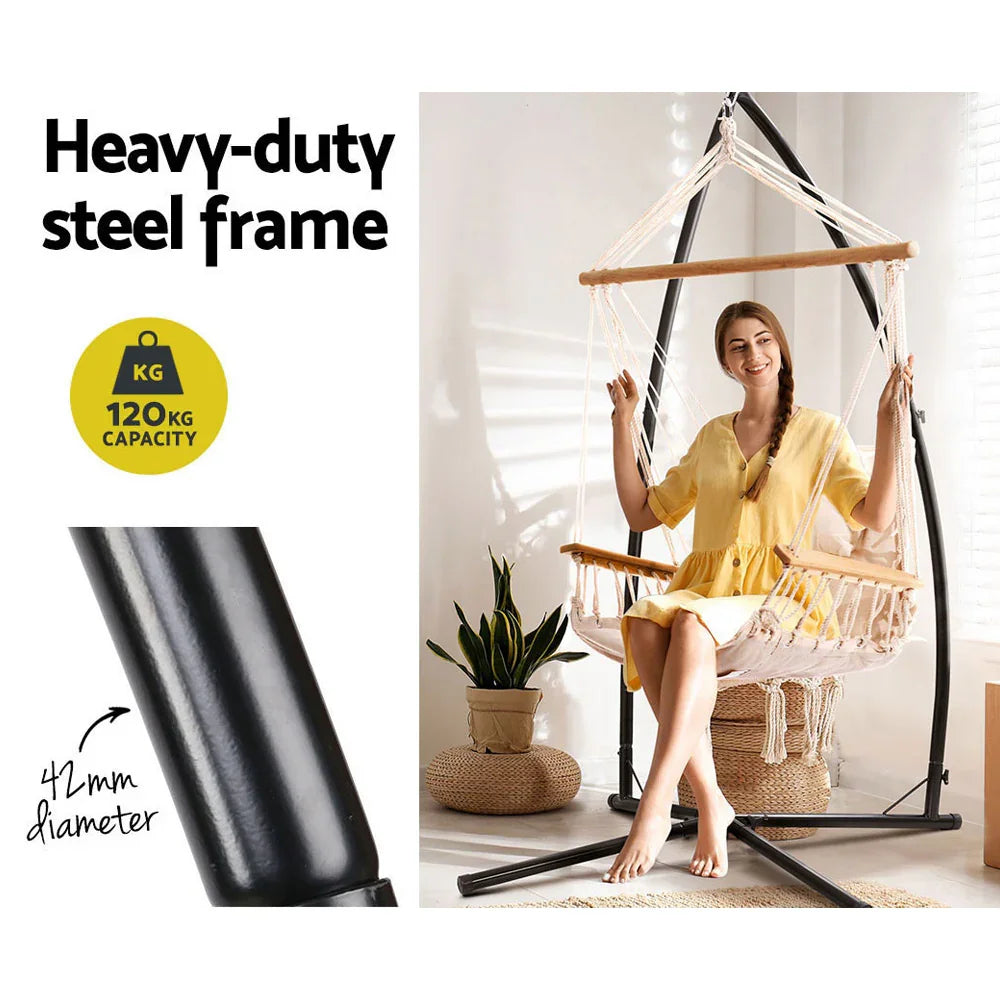 Hammock Chair with Steel Stand Cream – Hanging Swing, Armrests, 120kg
