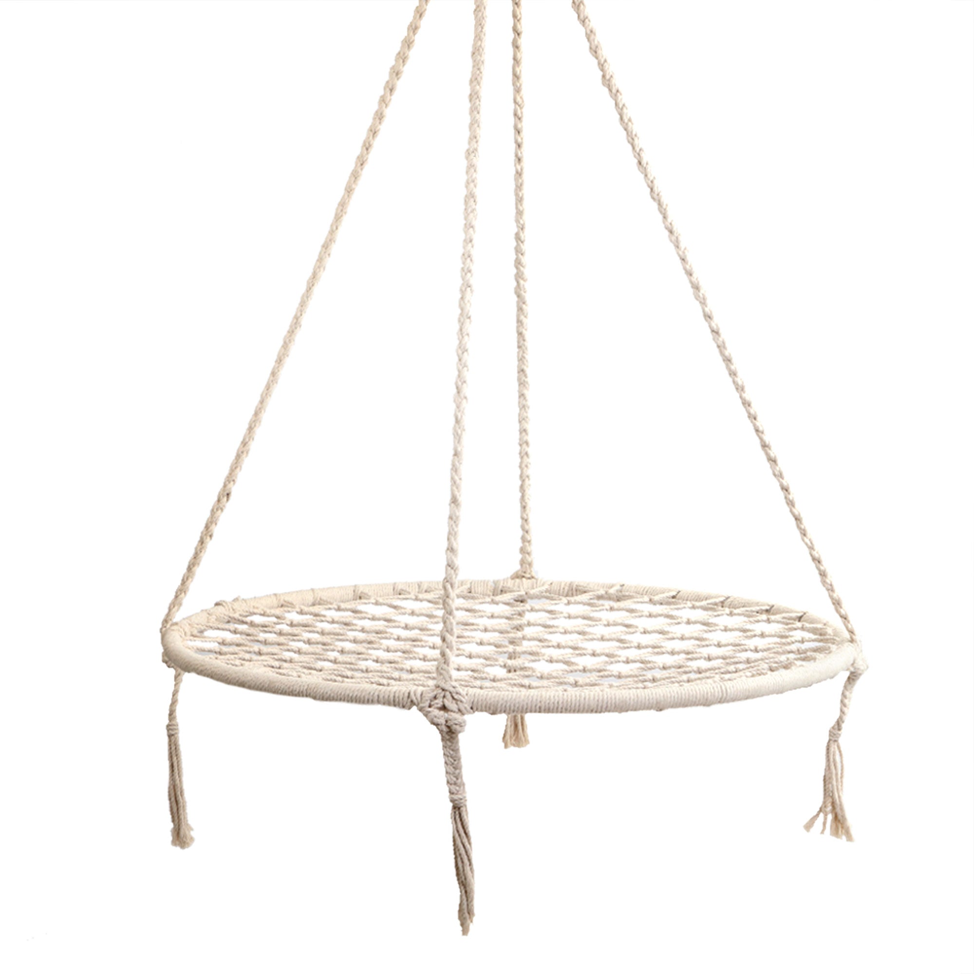 Hanging Hammock Chair Swing Cotton Polyester 120kg Indoor Outdoor Cream