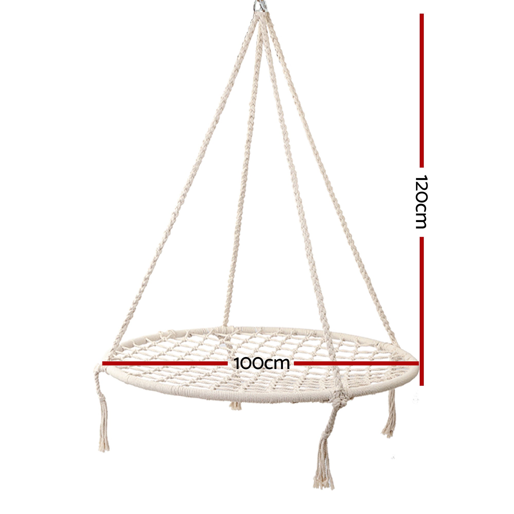 Hanging Hammock Chair Swing Cotton Polyester 120kg Indoor Outdoor Cream