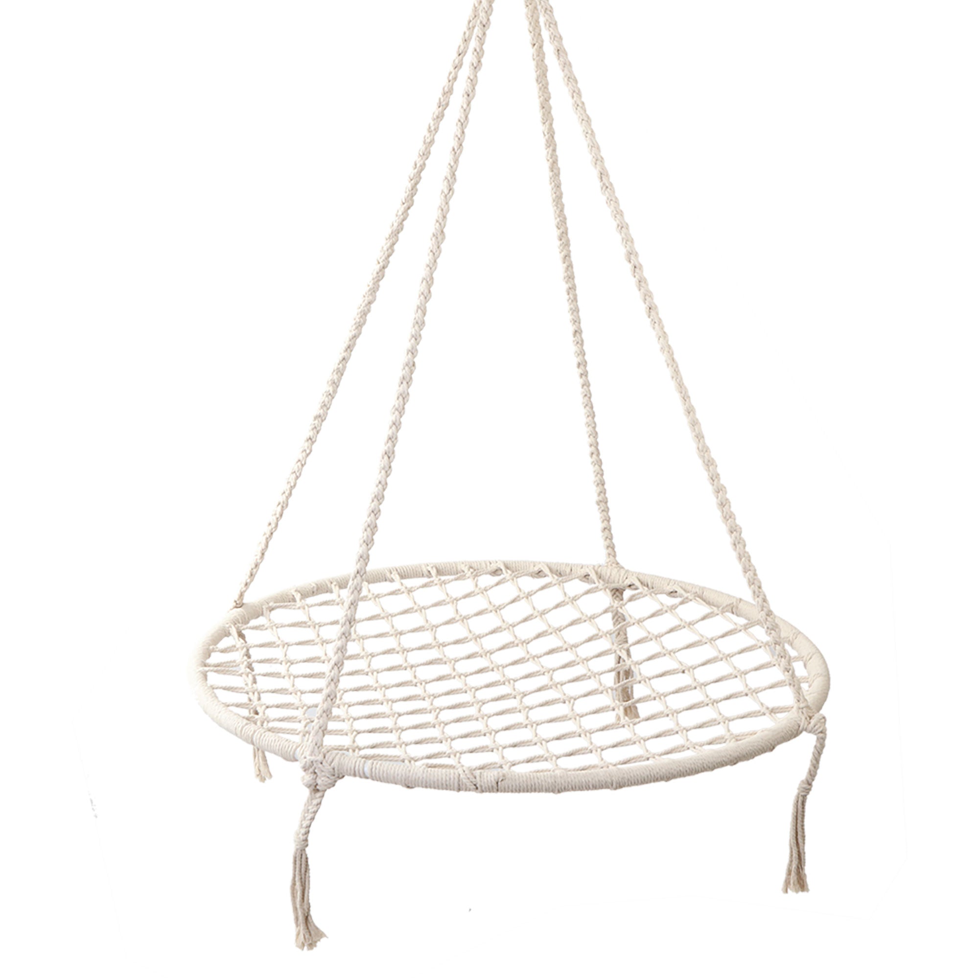 Hanging Hammock Chair Swing Cotton Polyester 120kg Indoor Outdoor Cream