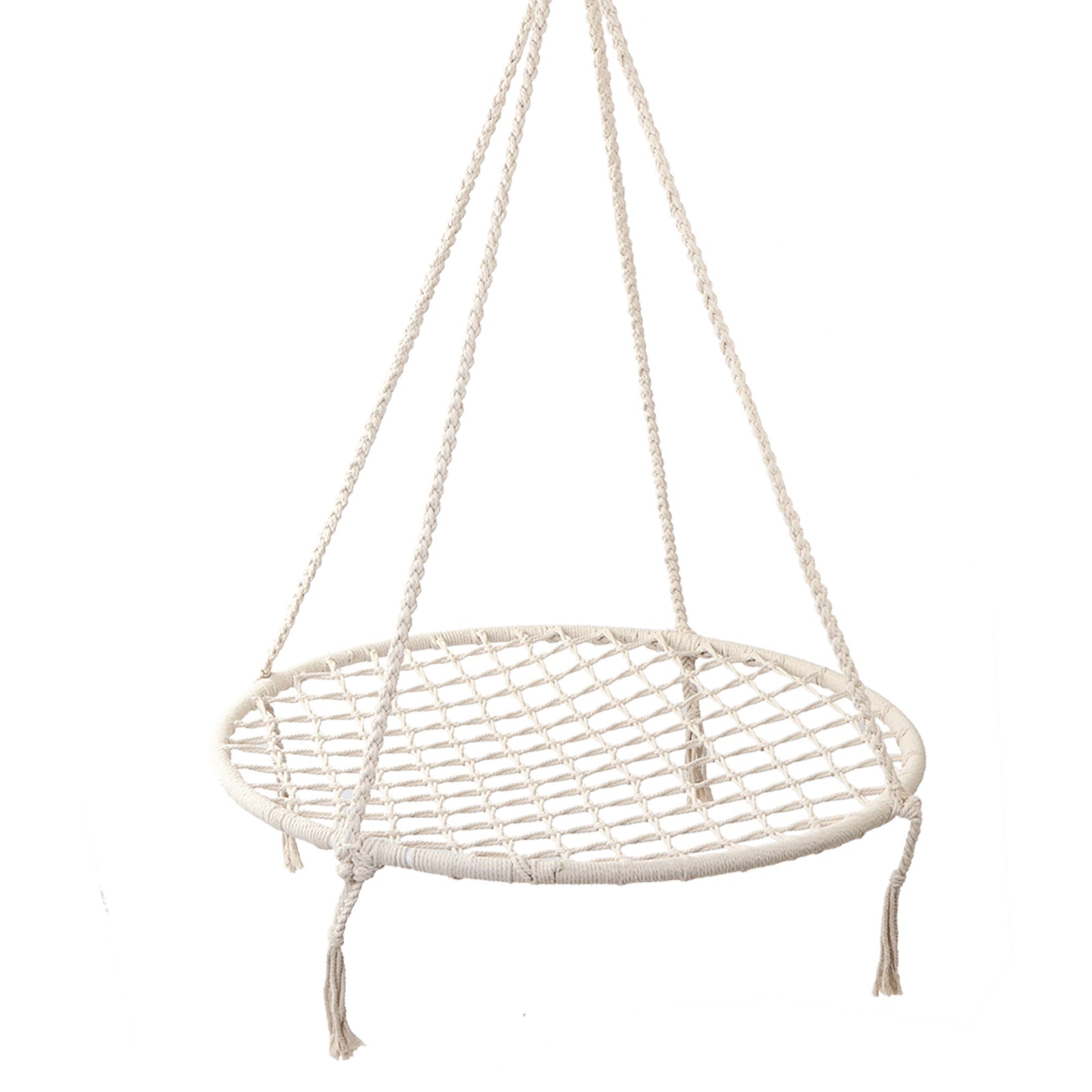 Hanging Hammock Chair Swing Cotton Polyester 120kg Indoor Outdoor Cream