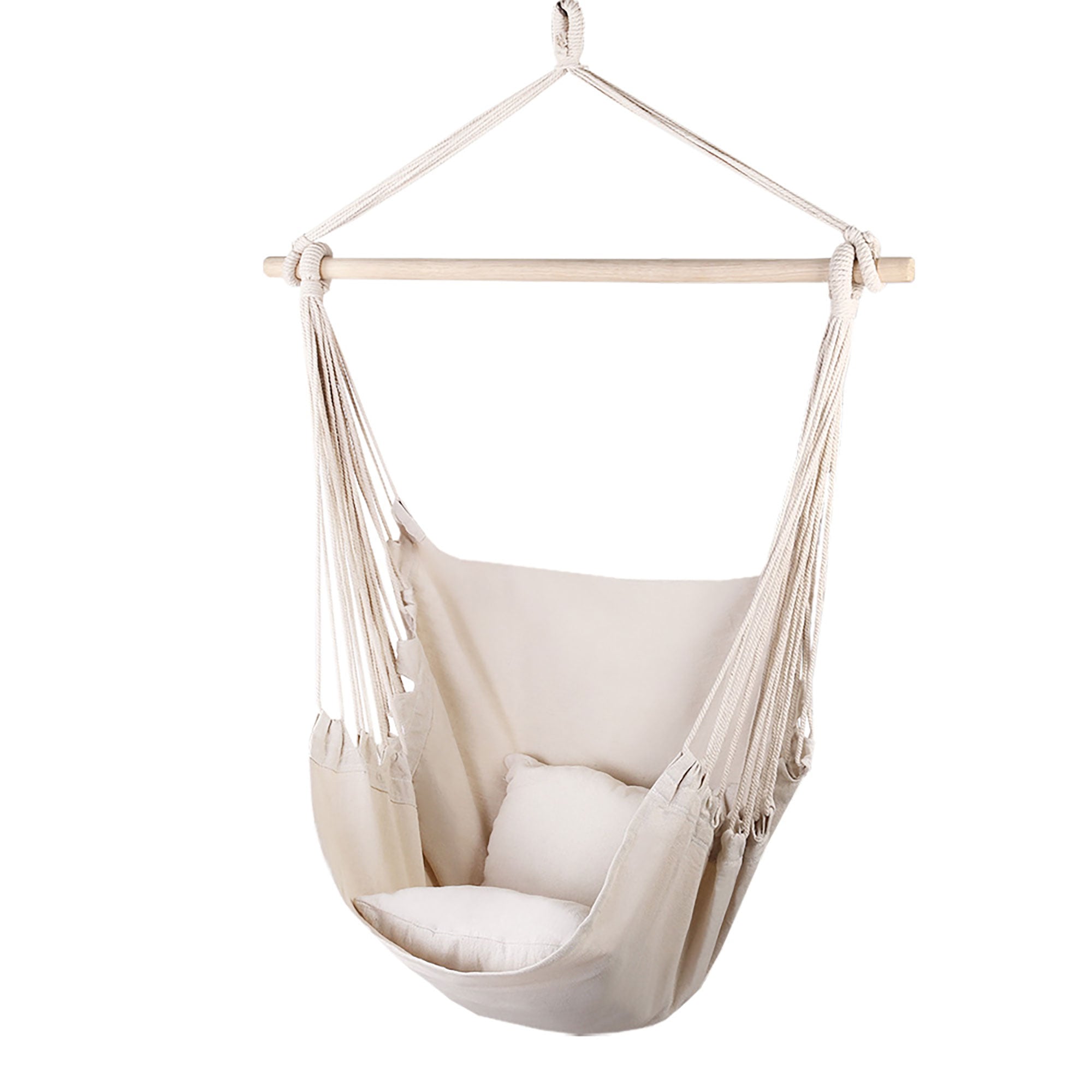 Hanging Hammock Chair with Cushions Timber Rail 120kg Cream
