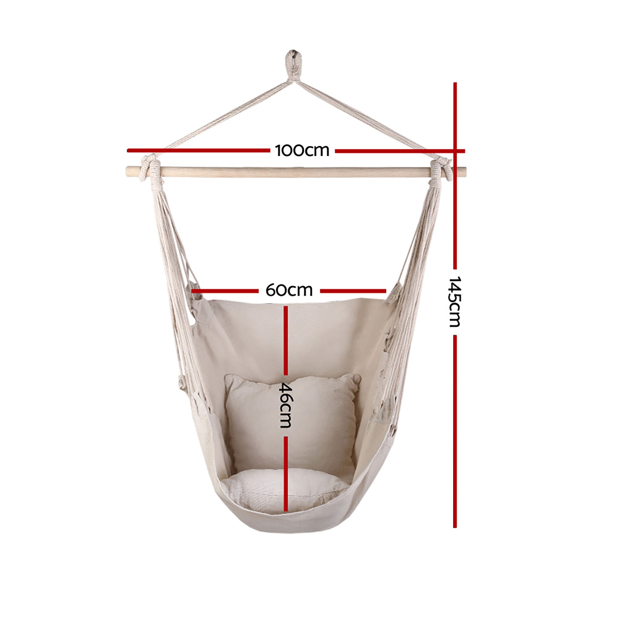 Hanging Hammock Chair with Cushions Timber Rail 120kg Cream
