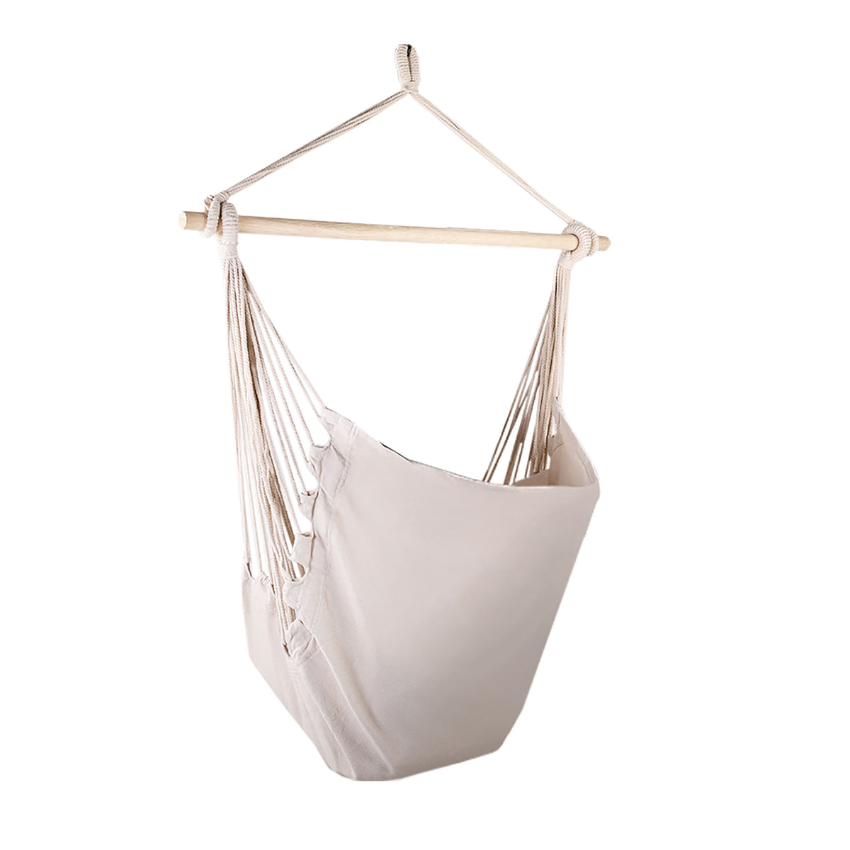 Hanging Hammock Chair with Cushions Timber Rail 120kg Cream Colour Finish
