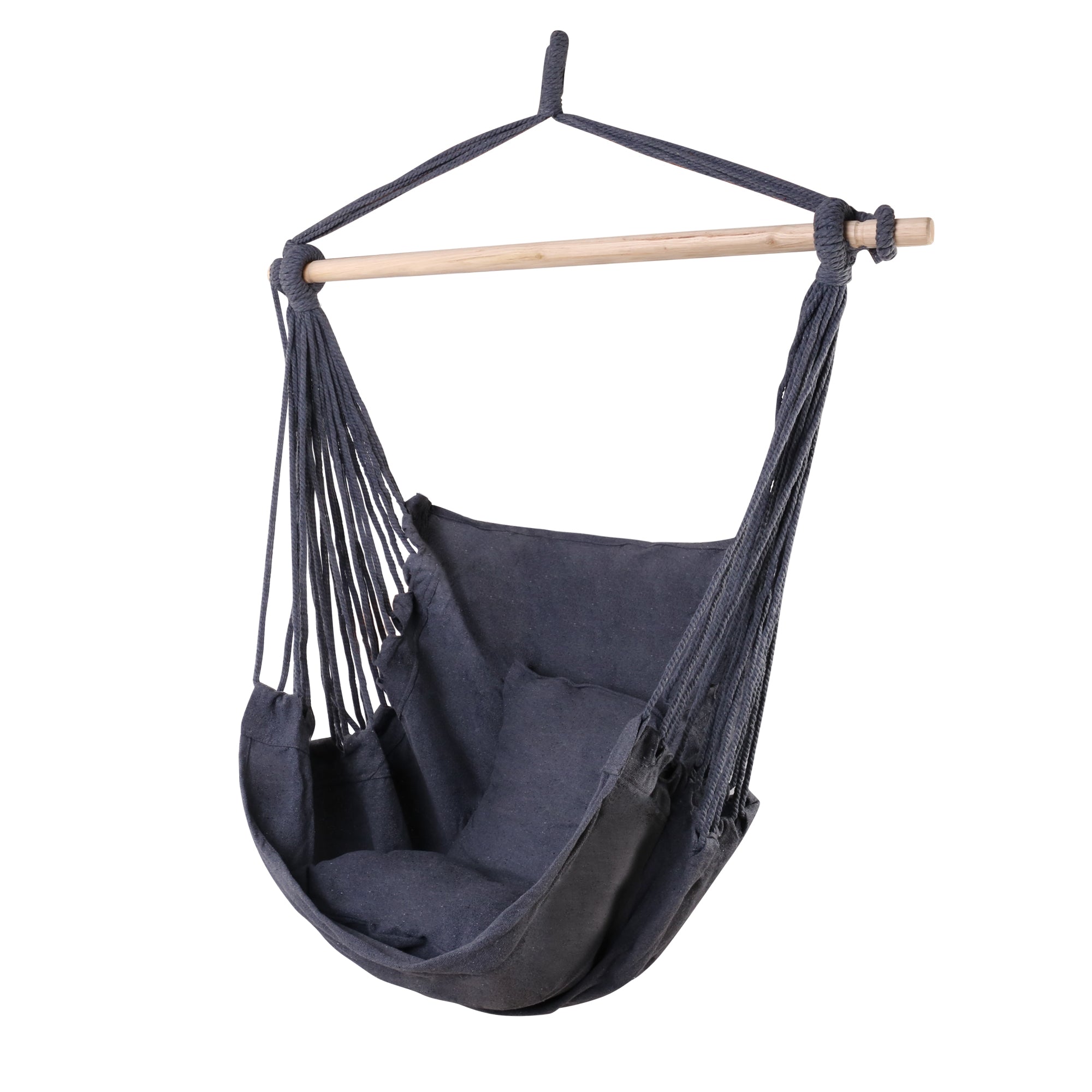 Hanging Hammock Chair with Cushions Timber Rail 120kg Grey