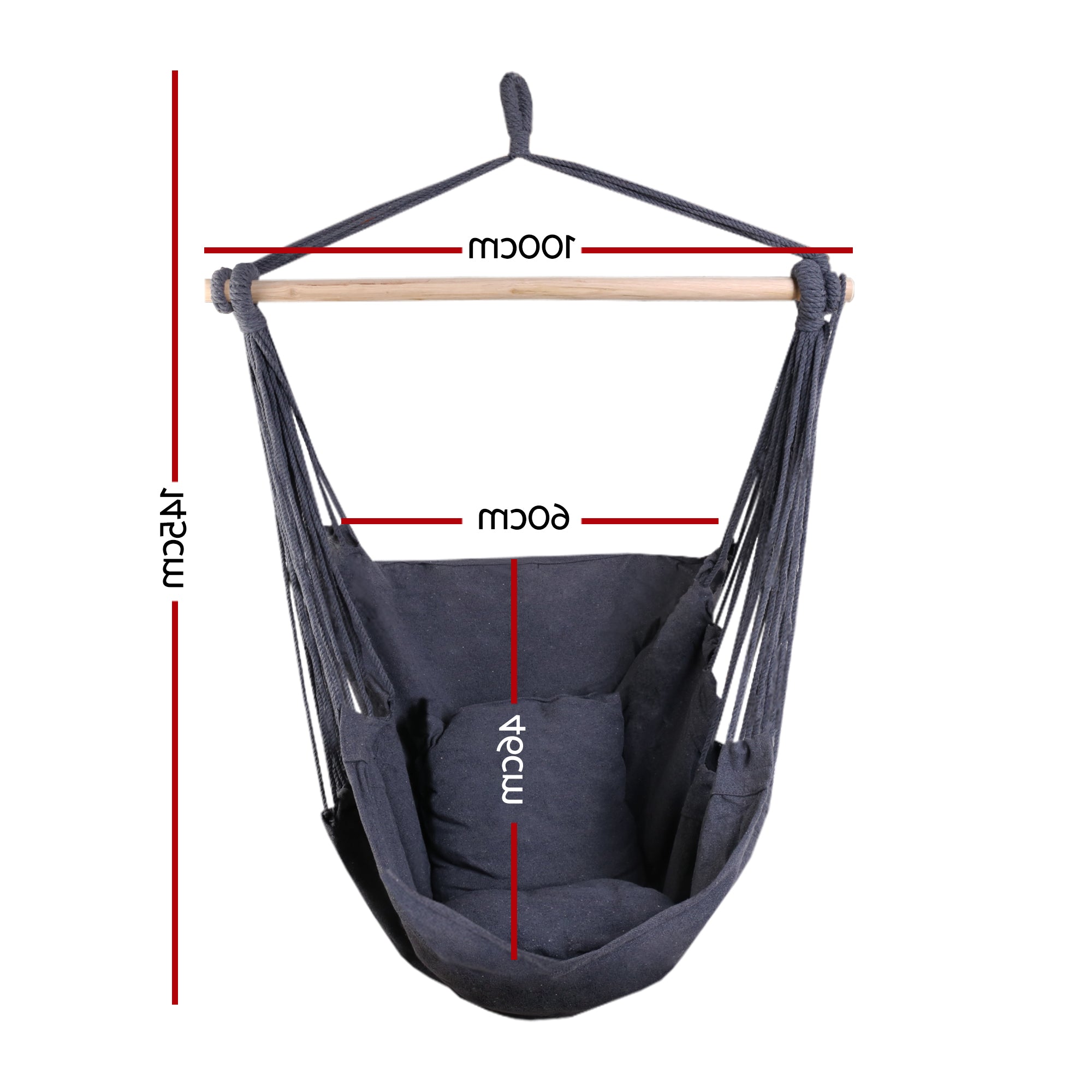 Hanging Hammock Chair with Cushions Timber Rail 120kg Grey