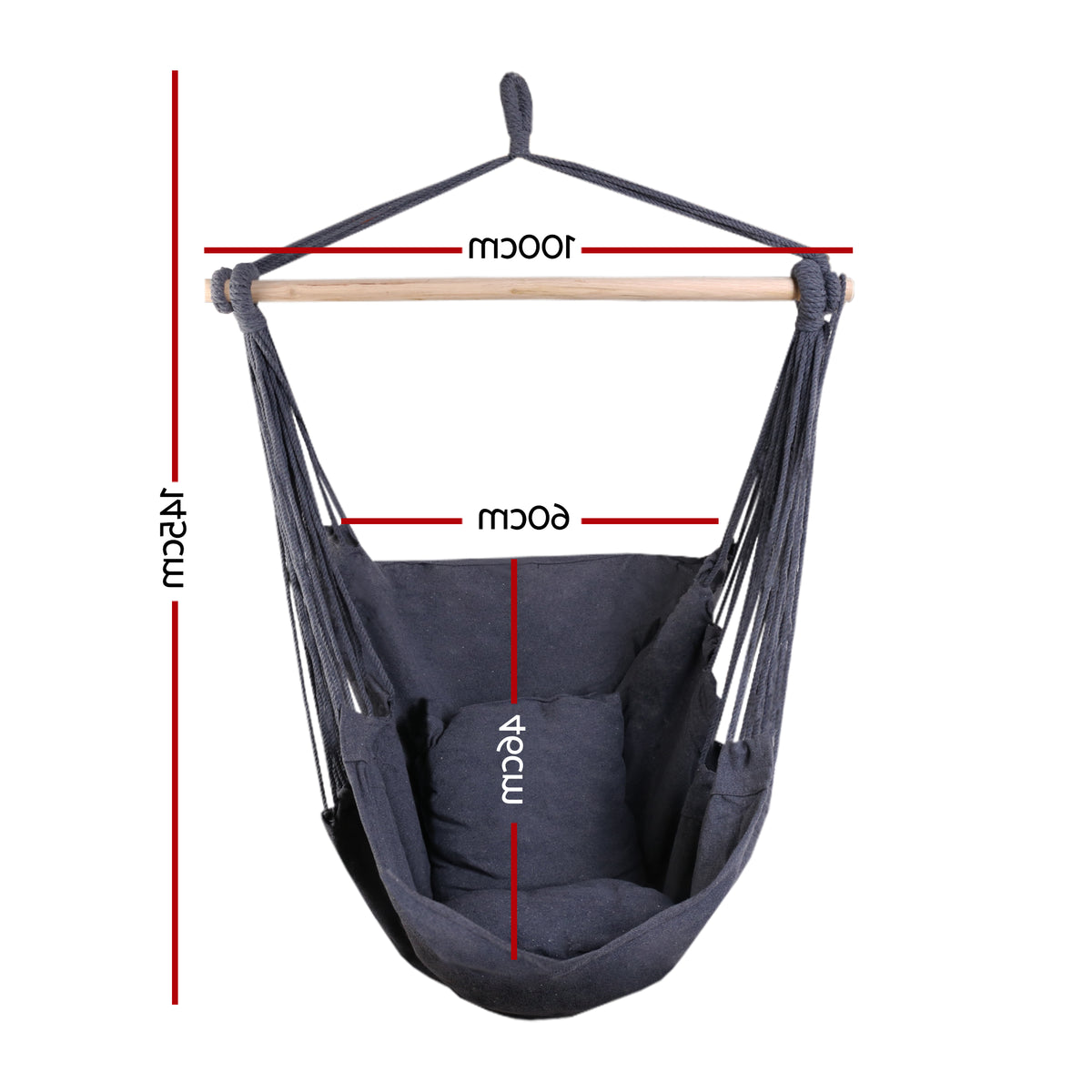Hanging Hammock Chair with Cushions Timber Rail 120kg Grey Colour Finish