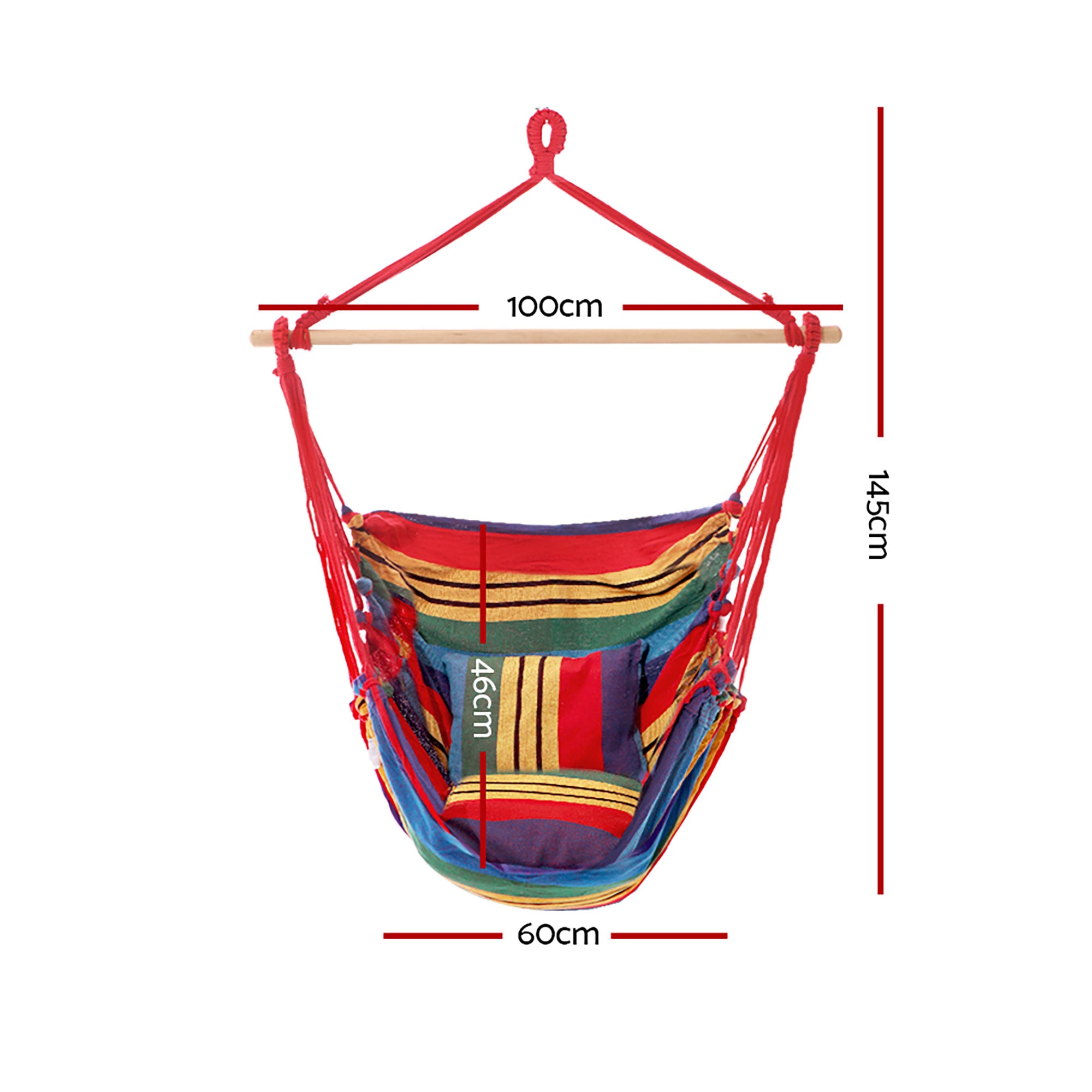 Hammock Chair with Timber Rail & Cushions 120kg Cotton Polyester Multi