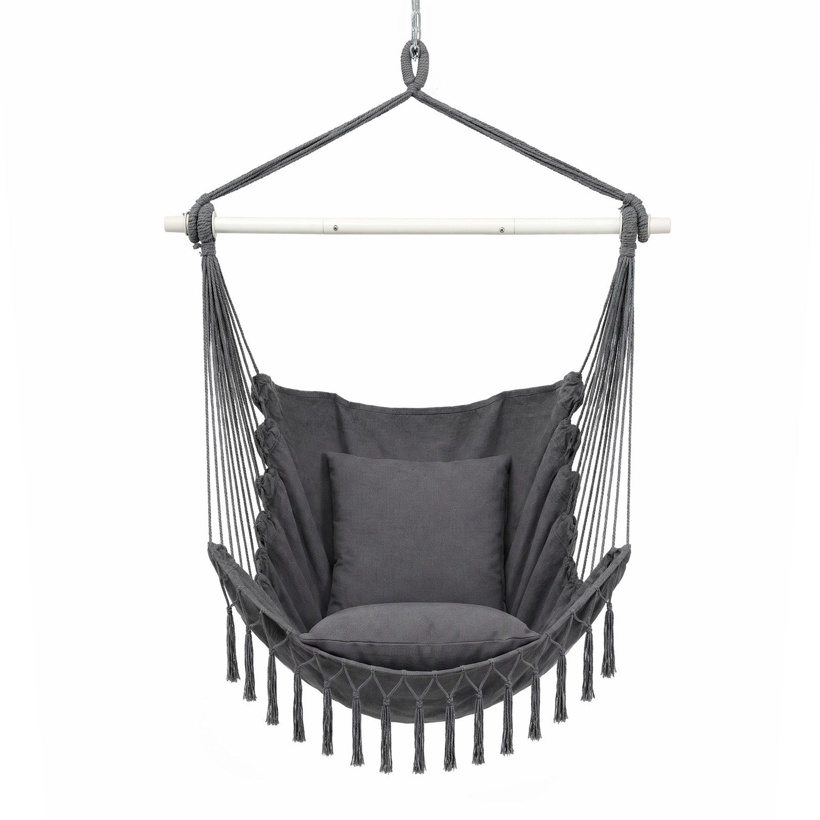 Gardeon Hammock Chair Camping Macrame Hanging Swing Cushions Metal Bar Grey
