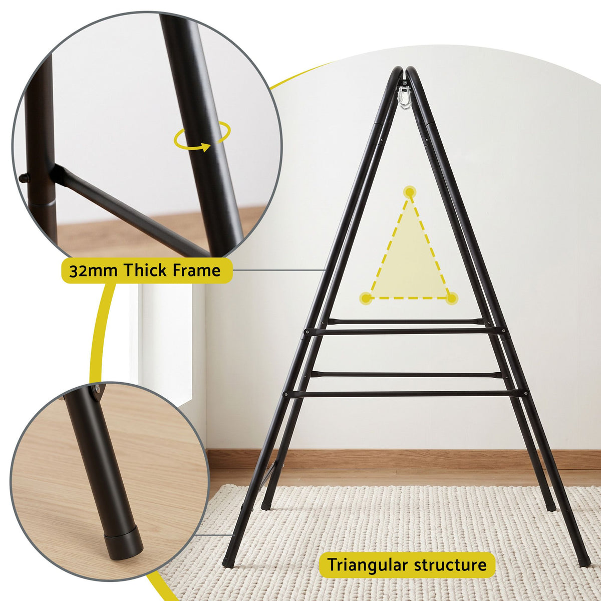 Gardeon Hammock Chair Stand 180cm Steel Frame 150kg for Hanging Swing Black