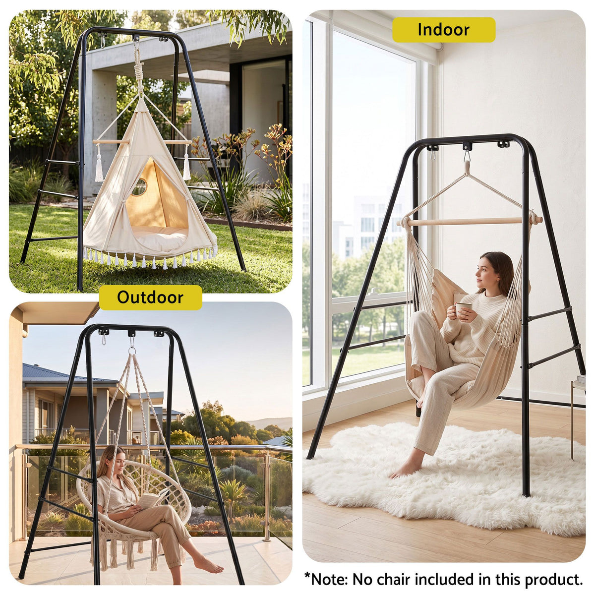 Gardeon Hammock Chair Stand 180cm Steel Frame 150kg for Hanging Swing Black