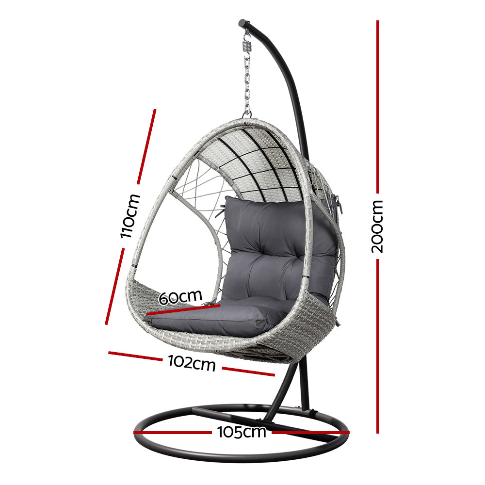 Outdoor Egg Swing Chair Wicker Furniture Pod Stand Armrest Light Grey