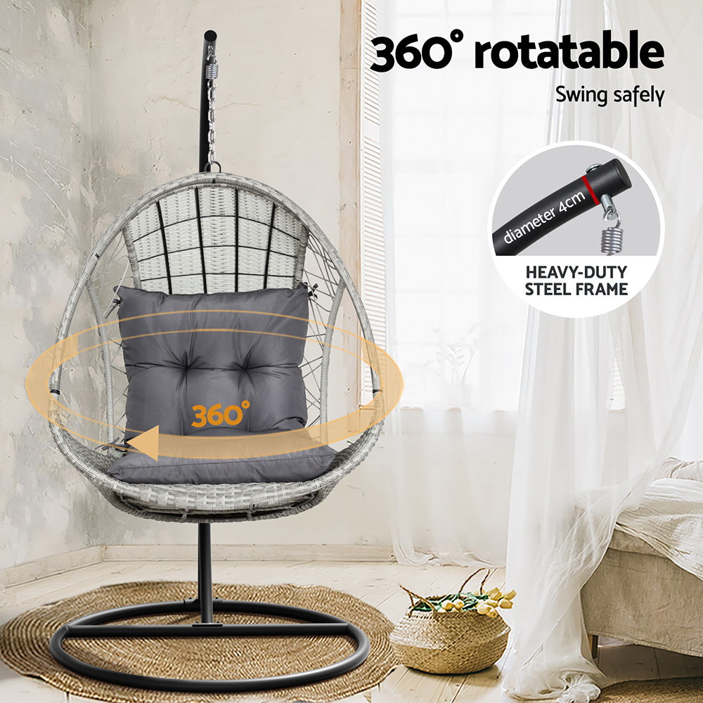 Outdoor Egg Swing Chair Wicker Furniture Pod Stand Armrest Light Grey