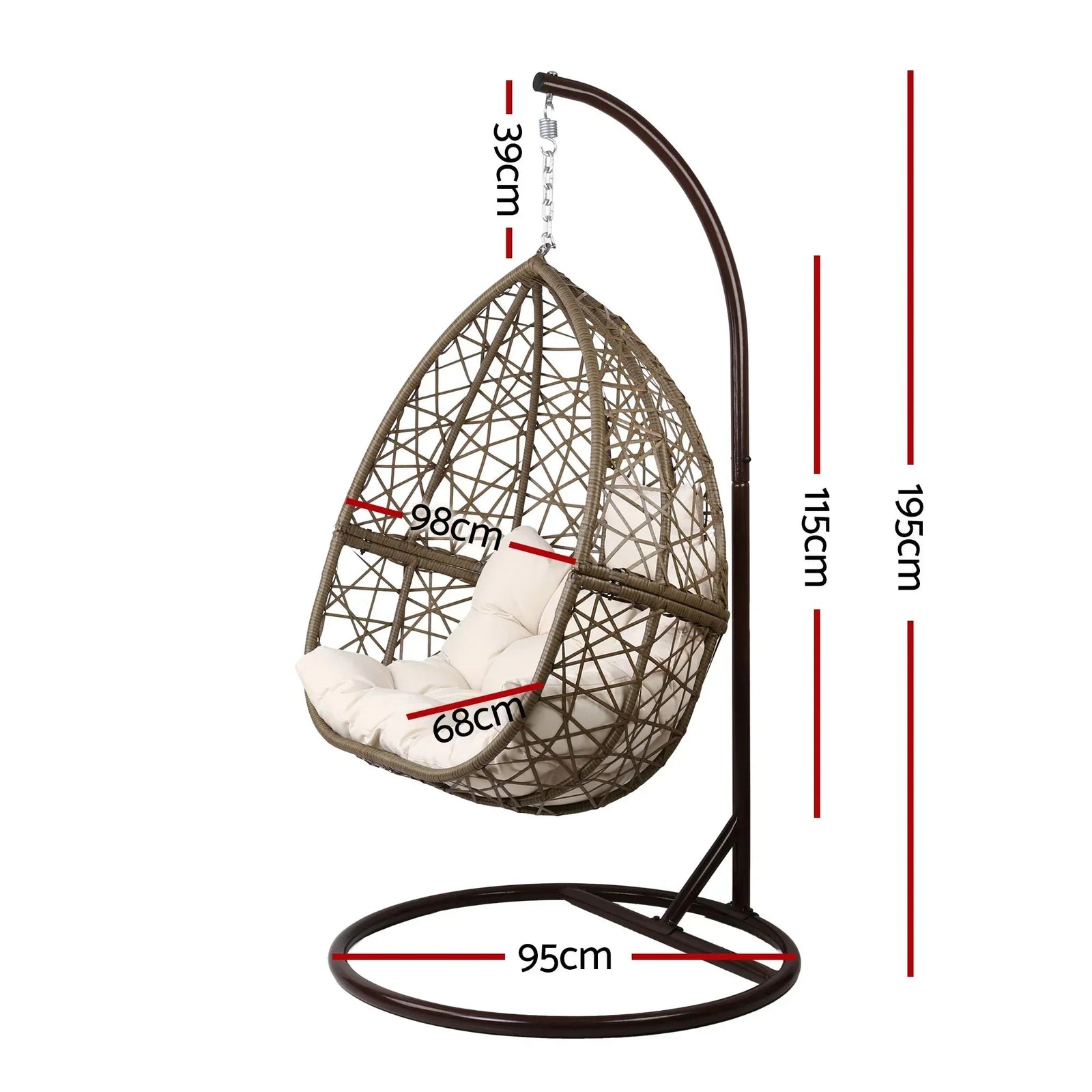 Hanging Egg Chair with Stand Wicker Pod Swing Chair Latte