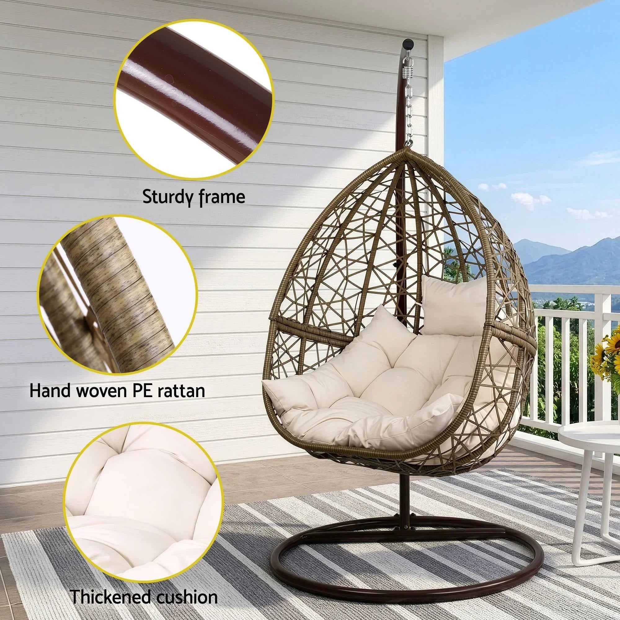 Hanging Egg Chair with Stand Wicker Pod Swing Chair Latte
