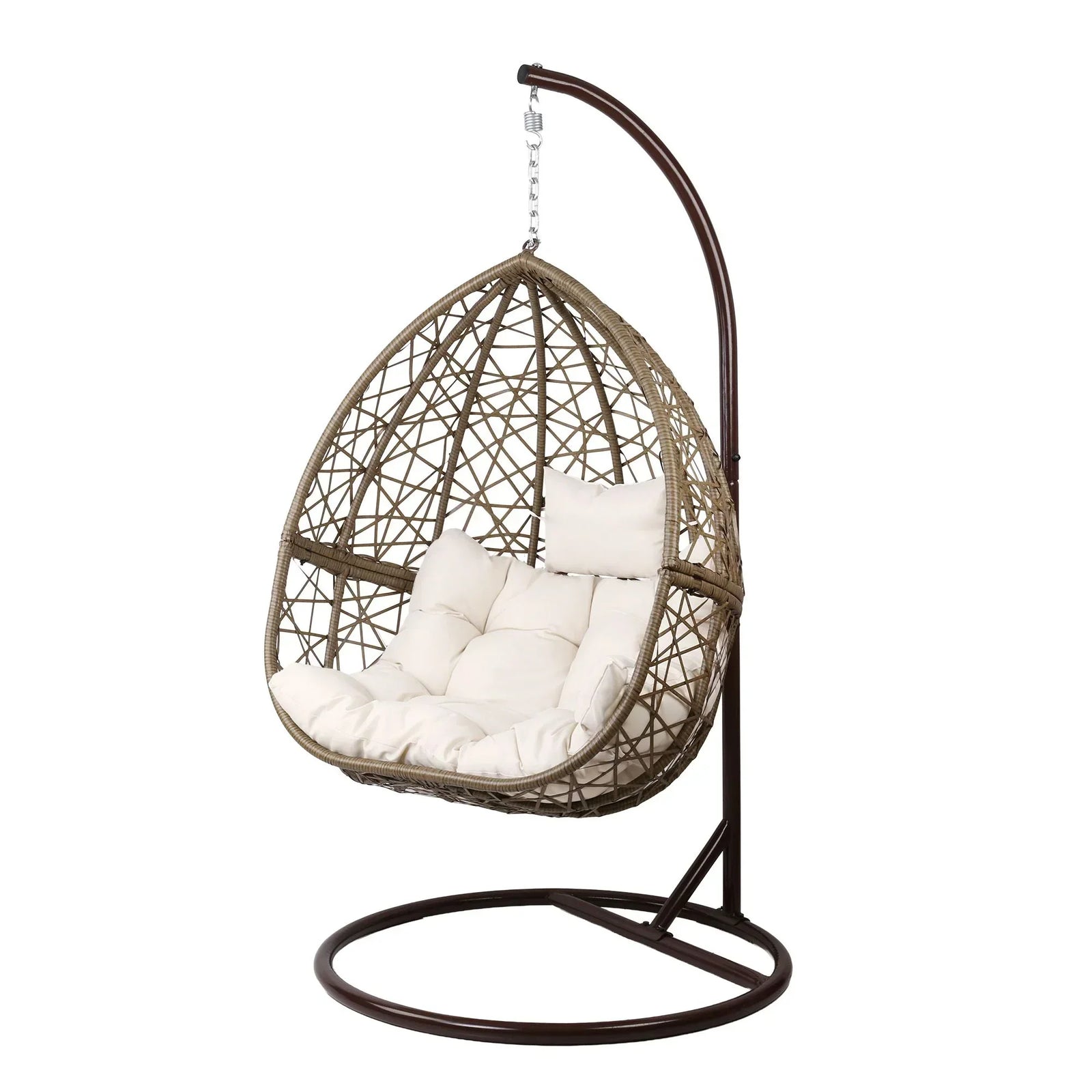 Hanging Egg Chair with Stand Wicker Pod Swing Chair Latte