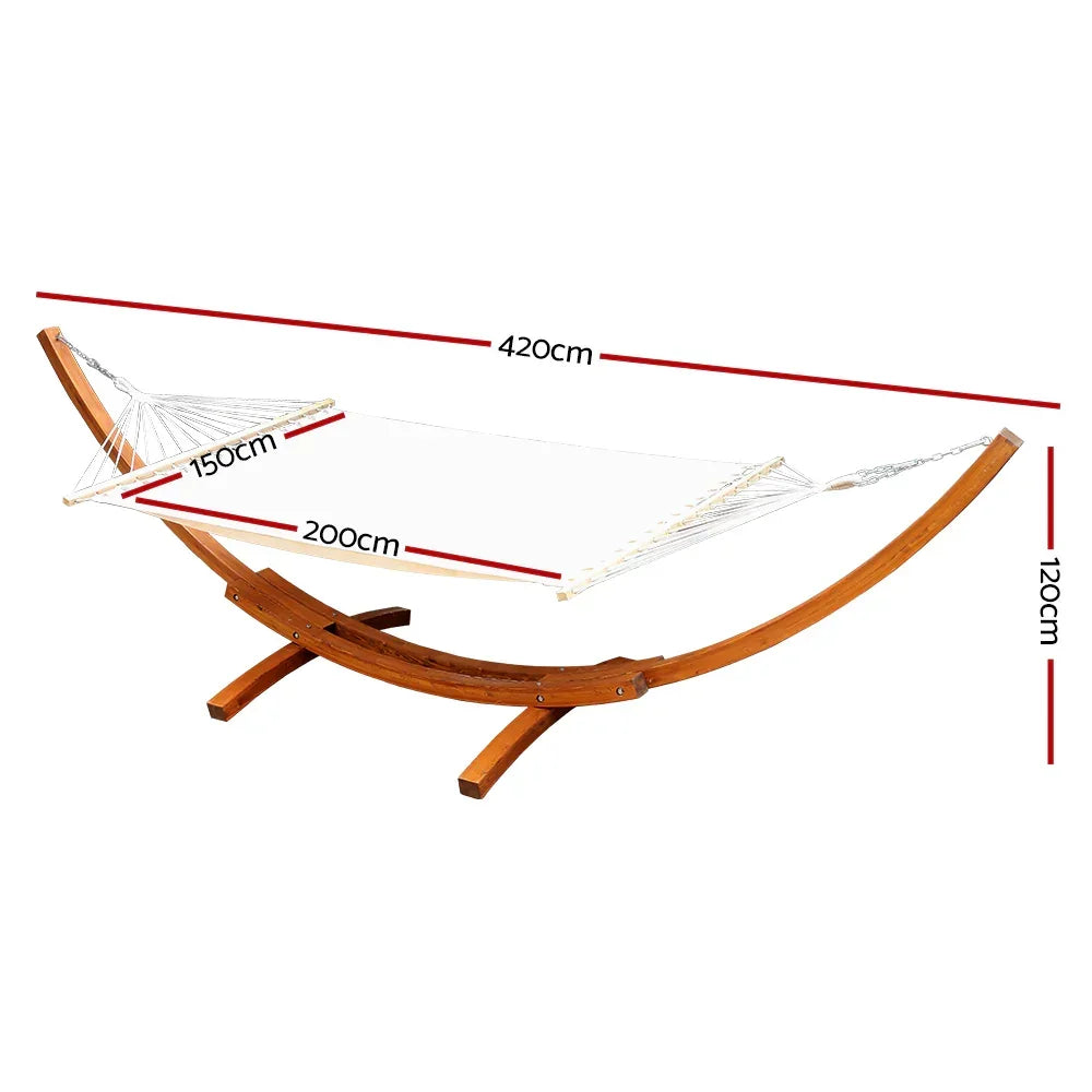 Timber Hammock 2 Person Larch Wood Frame 200kg Capacity Cream