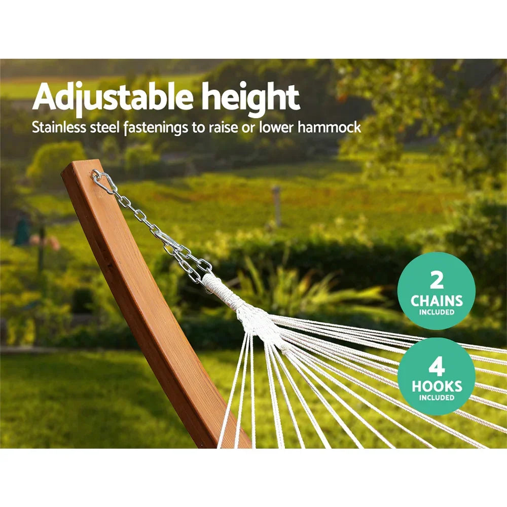 Timber Hammock 2 Person Larch Wood Frame 200kg Capacity Cream