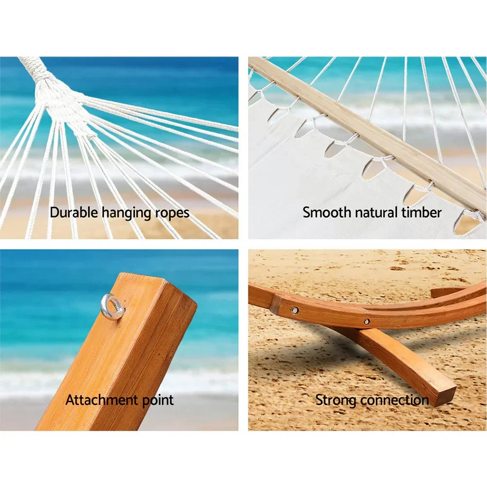 Timber Hammock 2 Person Larch Wood Frame 200kg Capacity Cream