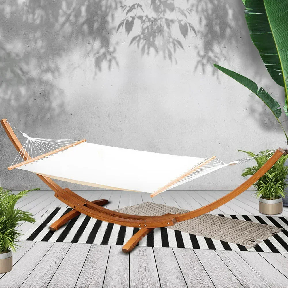 Timber Hammock 2 Person Larch Wood Frame 200kg Capacity Cream