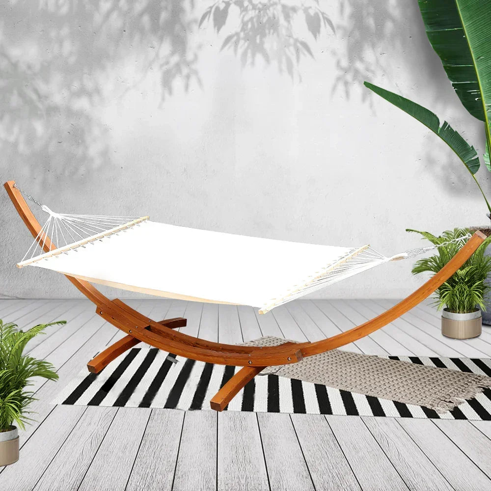 Timber Hammock 2 Person Larch Wood Frame 200kg Capacity Cream