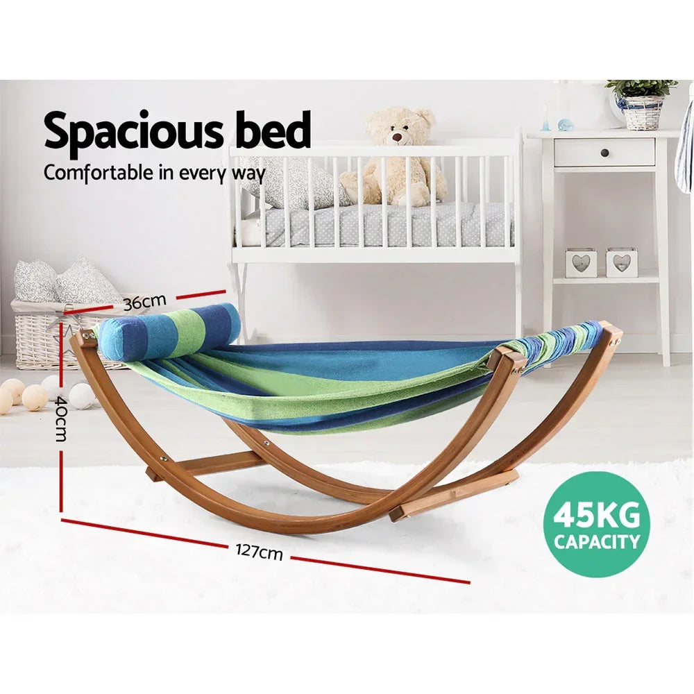 Kids Timber Hammock Outdoor Rocking Swing with Pillow Sky Blue Toy Set