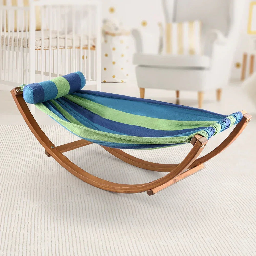 Kids Timber Hammock Outdoor Rocking Swing with Pillow Sky Blue Toy Set