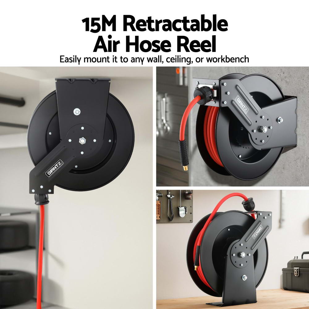 Air Hose Reel 3/8 IN x 15m Retractable Air Hose 300PSI