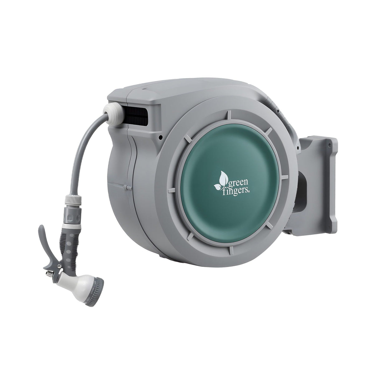 Green Fingers 10m Retractable Water Hose Reel, Wall Mounted Garden Hose 9-Pattern Nozzle