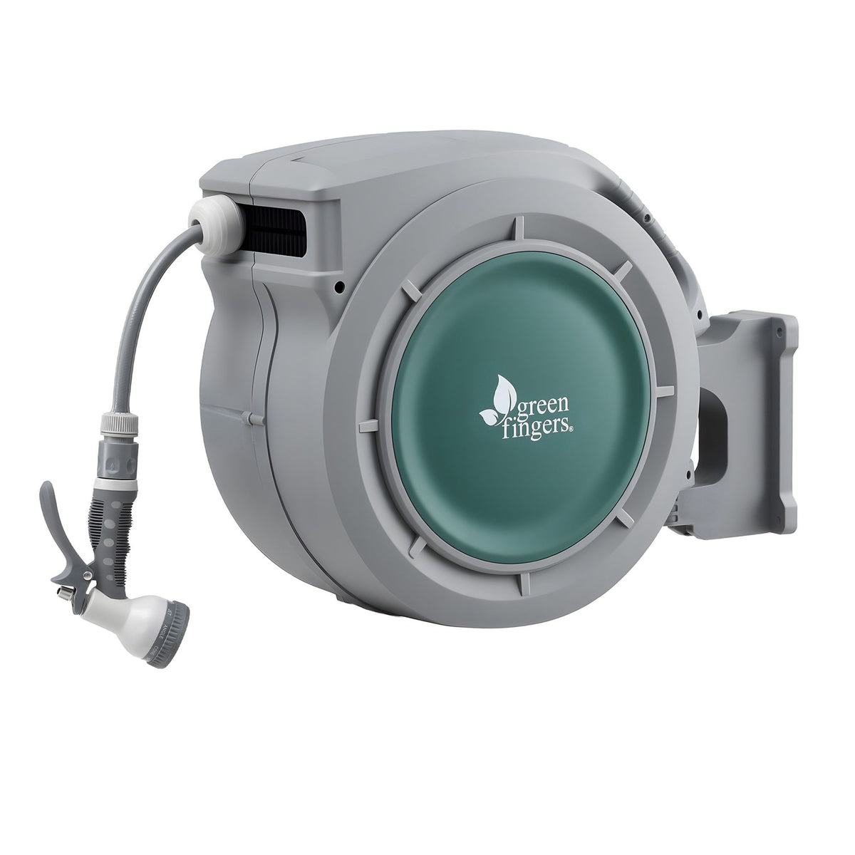Green Fingers 30m Retractable Water Hose Reel, Wall Mounted Garden Hose 9-Pattern Nozzle