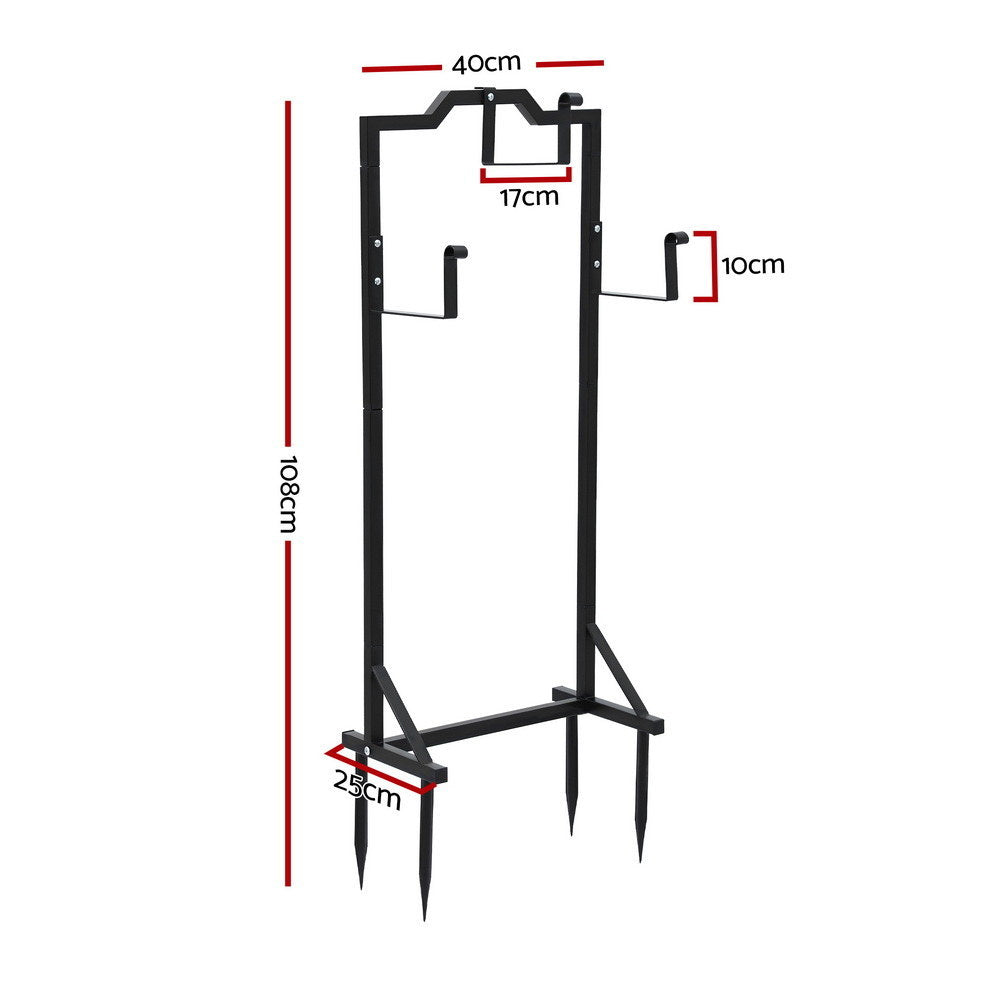 Garden Hose Holder Metal Portable Freestanding Hose Stand 4 Spikes Black