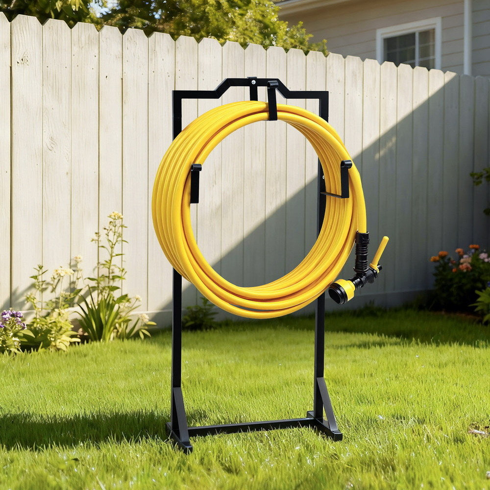 Garden Hose Holder Metal Portable Freestanding Hose Stand 4 Spikes Black