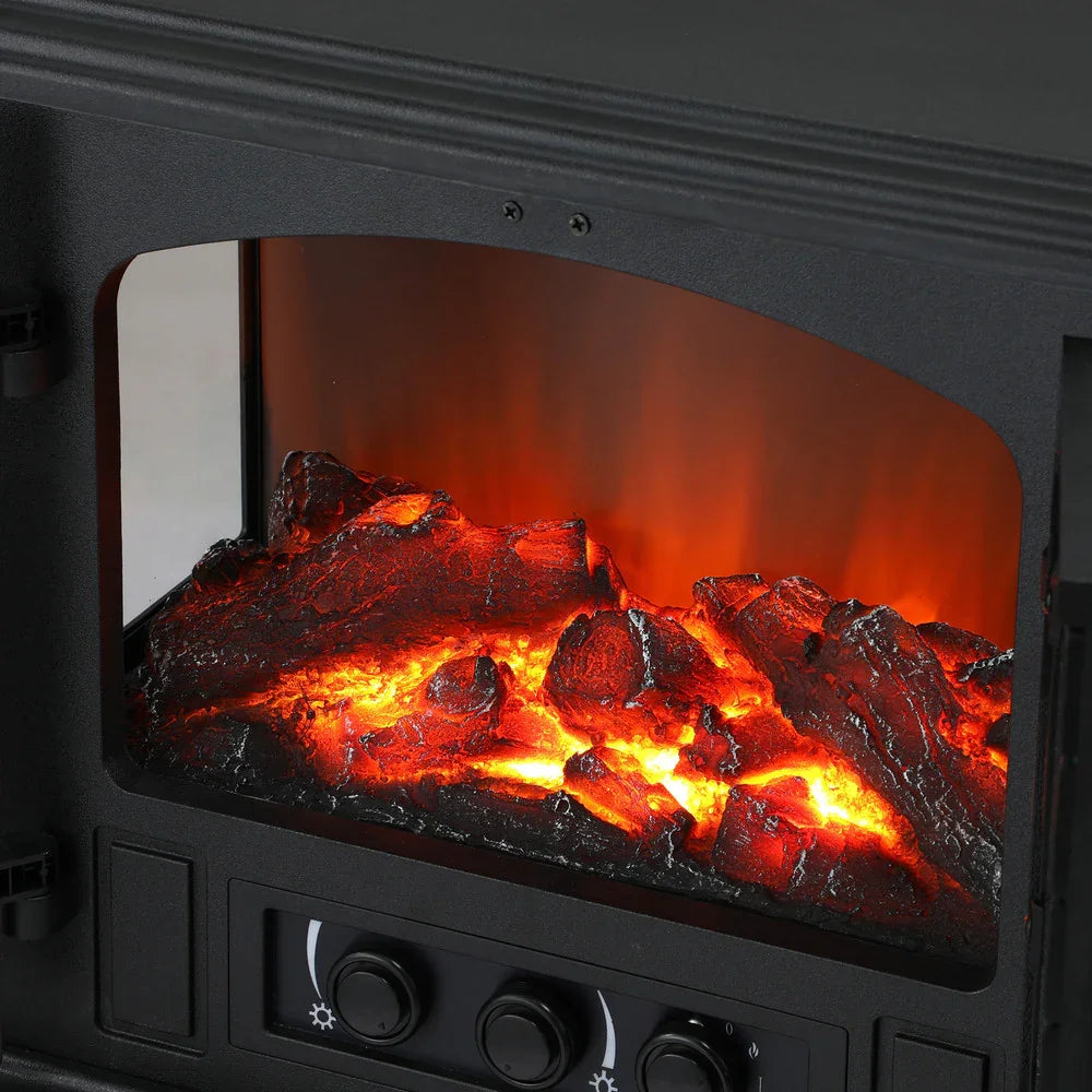 Electric Fireplace Heater – 2000W, 3D Flame, Thermostat, Freestanding Vintage