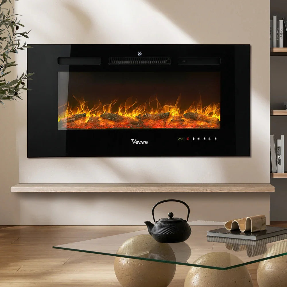 Electric Fireplace Heater Wall Mounted 3D Flame Effect 2000W