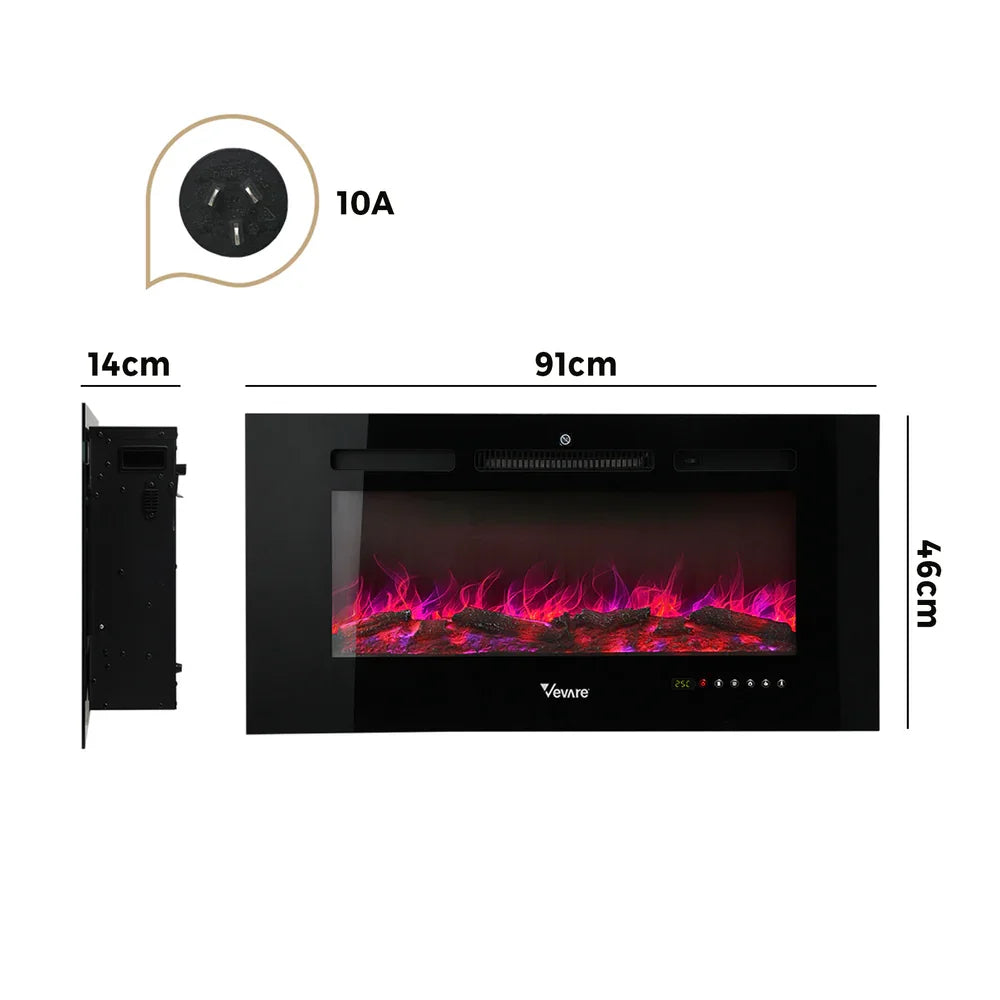 Electric Fireplace Heater Wall Mounted 3D Flame Effect 2000W