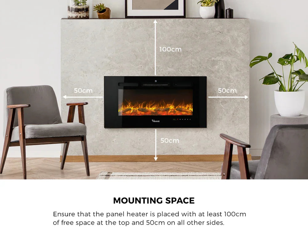 Electric Fireplace Heater Wall Mounted 3D Flame Effect 2000W