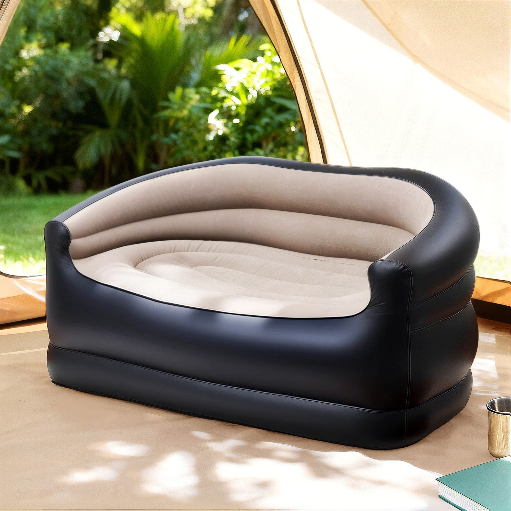 Outdoor Air Sofa Inflatable Couch Two-Seater Lounge Chair with Pump Blow Up Couches for Camping