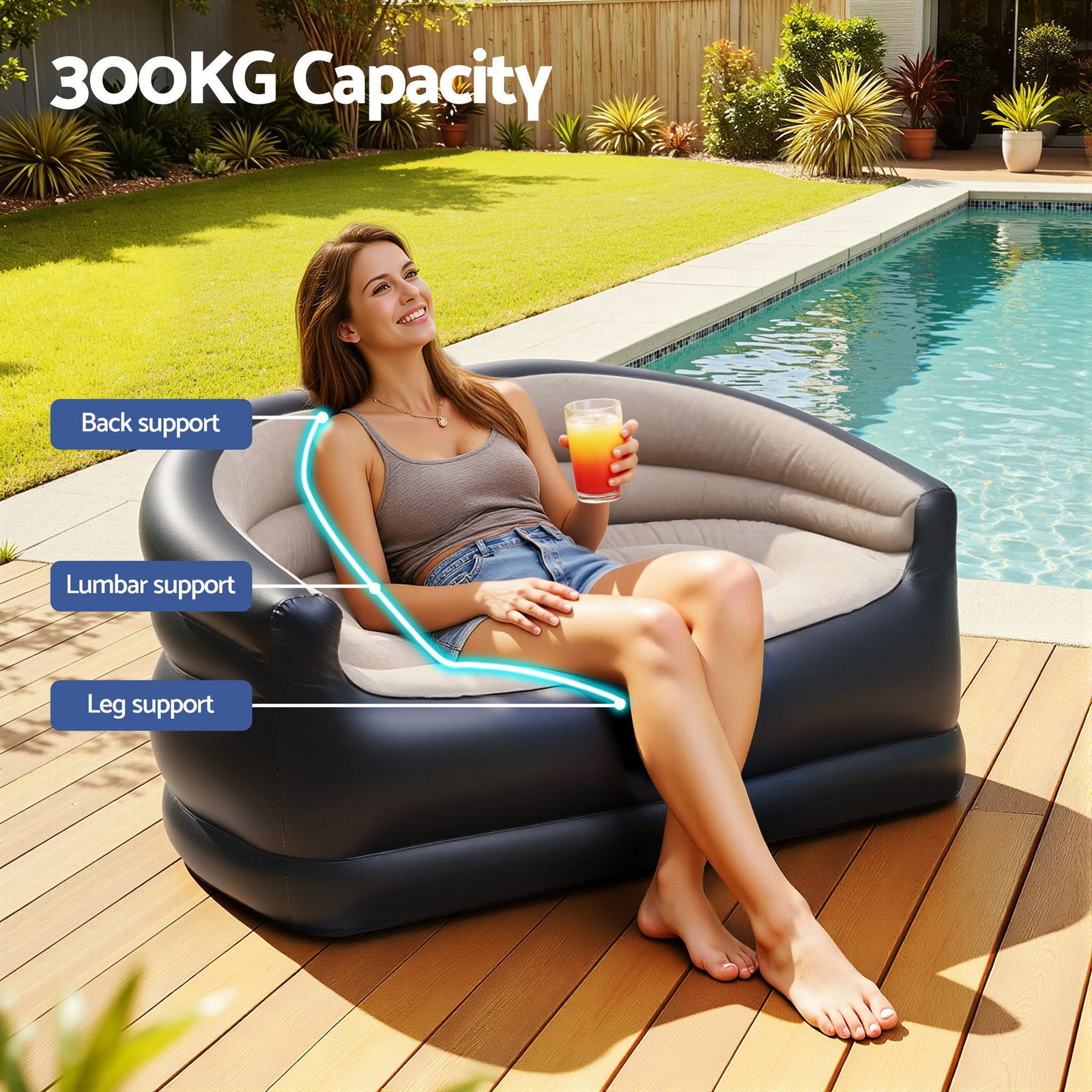 Outdoor Air Sofa Inflatable Couch Two-Seater Lounge Chair with Pump Blow Up Couches for Camping
