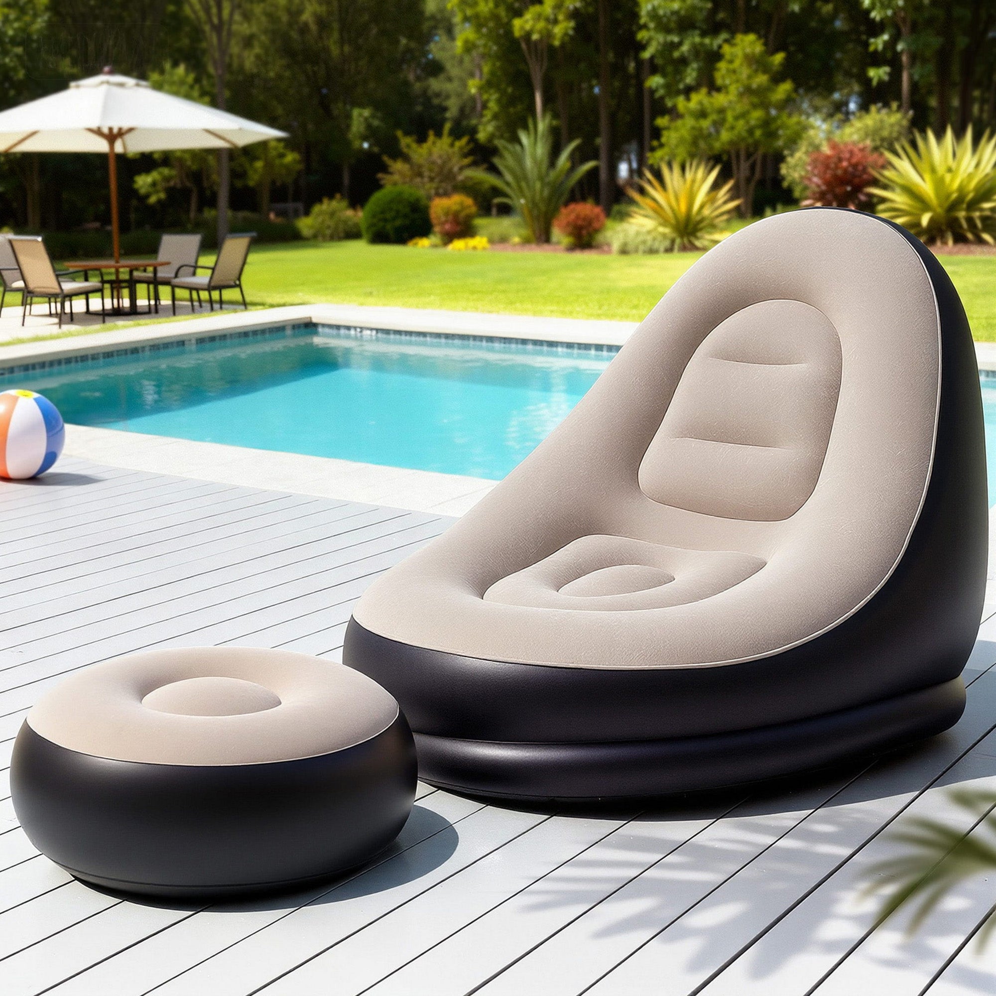 Inflatable Chair with Ottoman Air Sofa Blow Up Air Chair for Camping with Pump