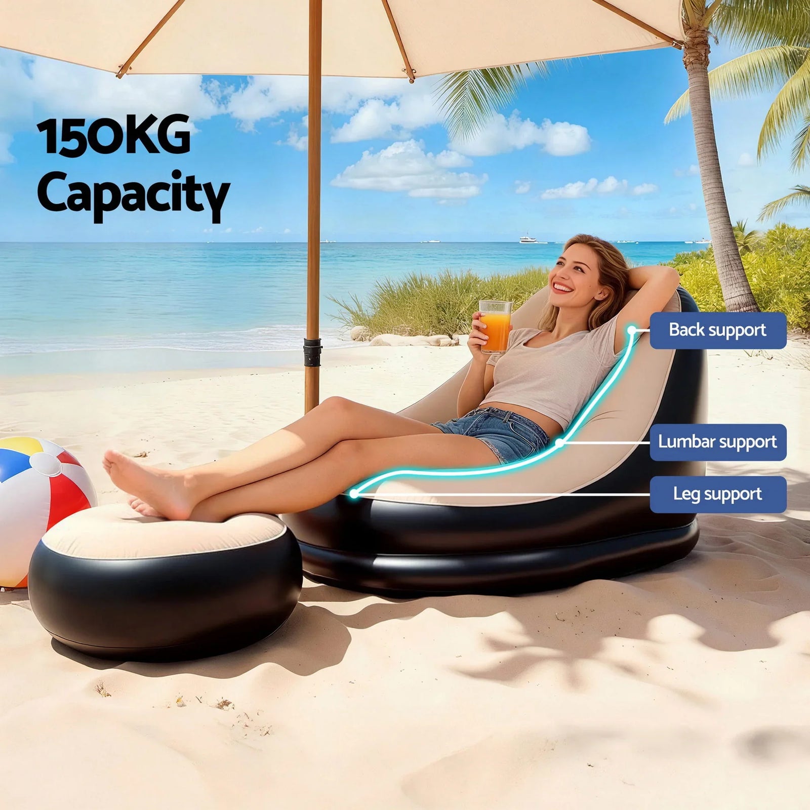Inflatable Chair with Ottoman Air Sofa Blow Up Air Chair for Camping with Pump