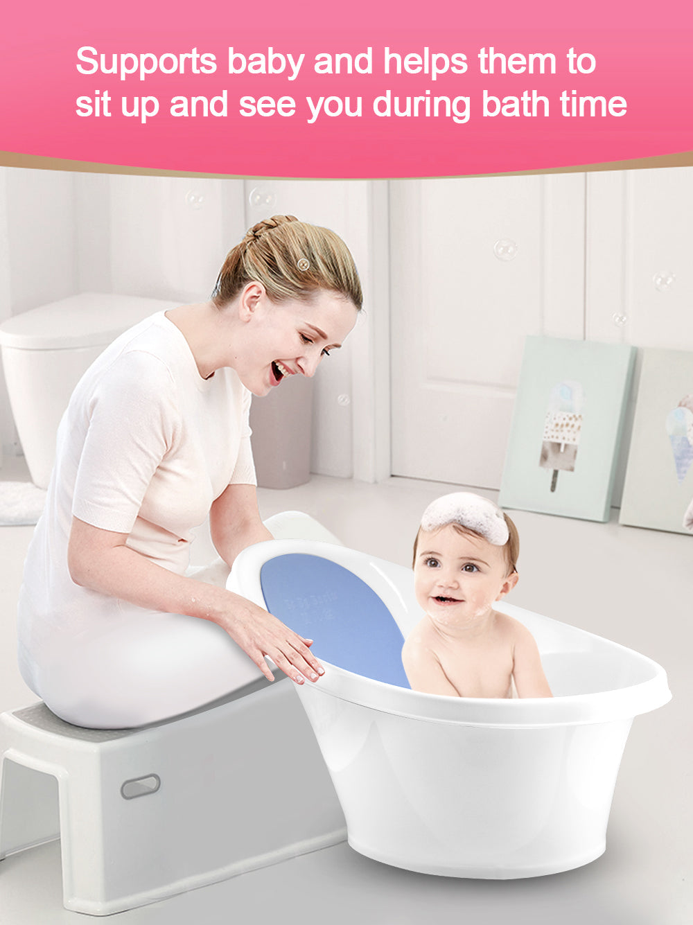 Blue Baby Bath With Backrest & Bum Bump Support-1973193609608040451