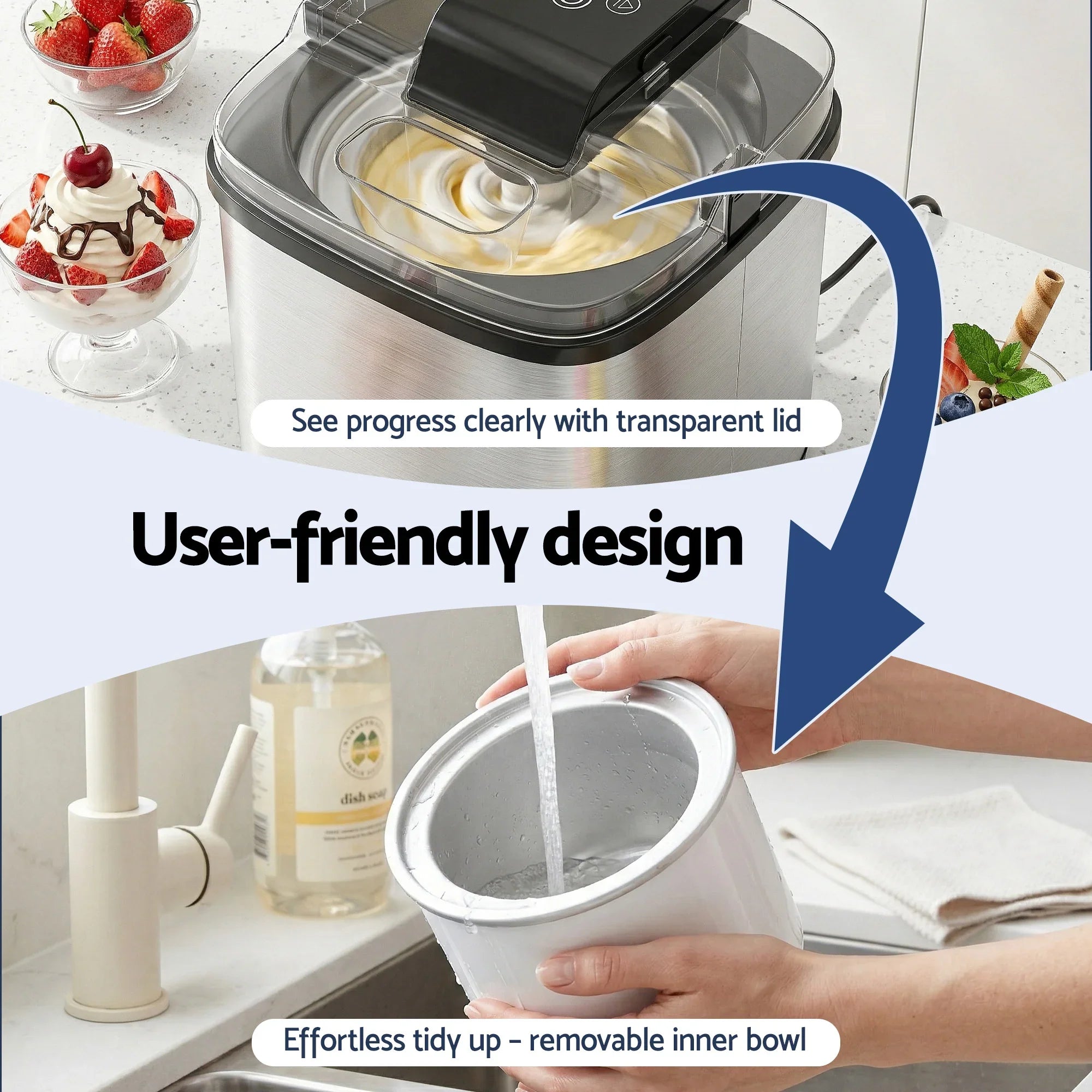 2L Ice Cream Maker with LED Display for Gelato, Frozen Yogurt & Sorbet